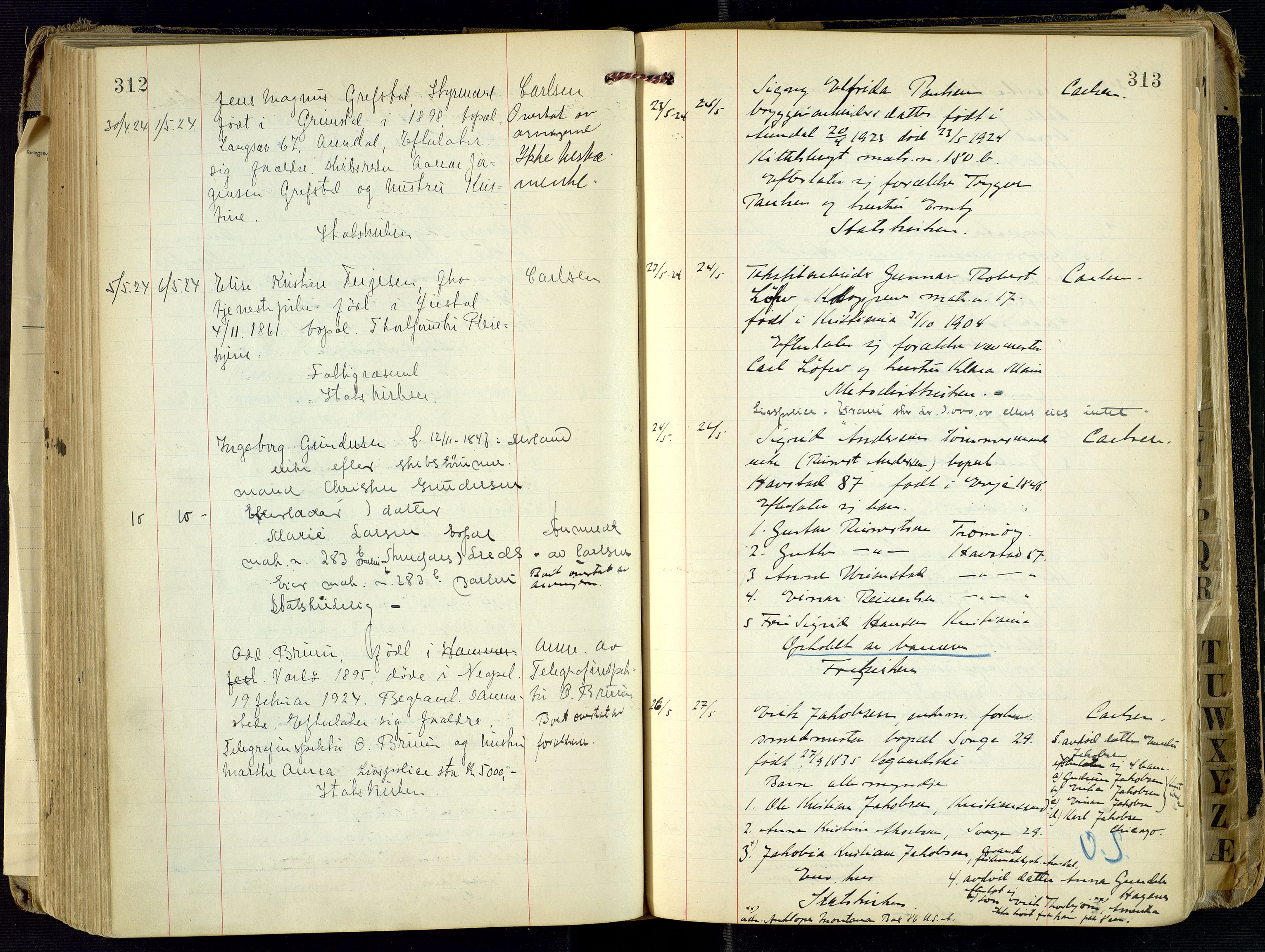 Arendal byfogd, AV/SAK-1222-0001/H/Ha/L0004: Dødsfallsprotokoll, 1917-1926, p. 312-313