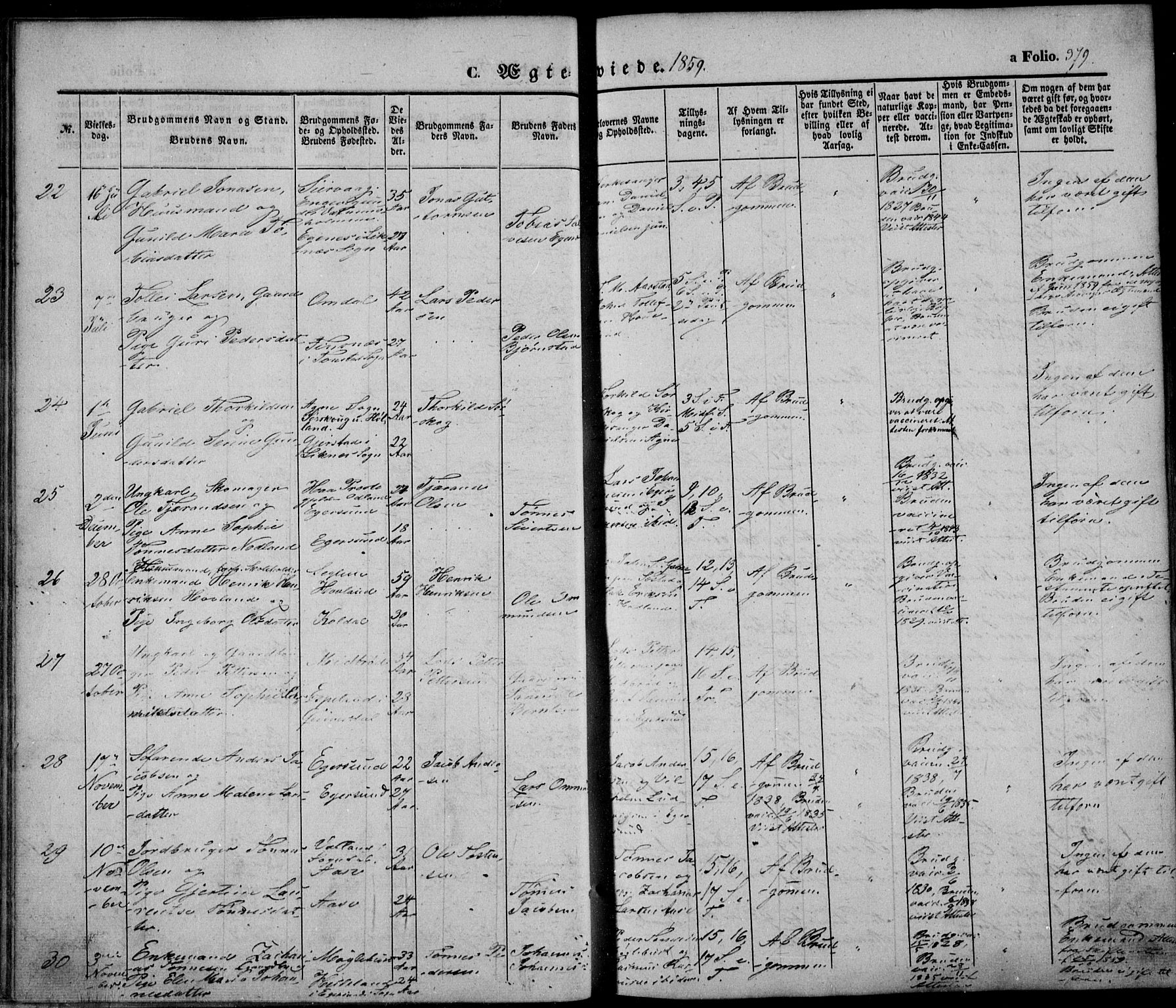 Eigersund sokneprestkontor, SAST/A-101807/S08/L0013: Parish register (official) no. A 12.2, 1850-1865, p. 379