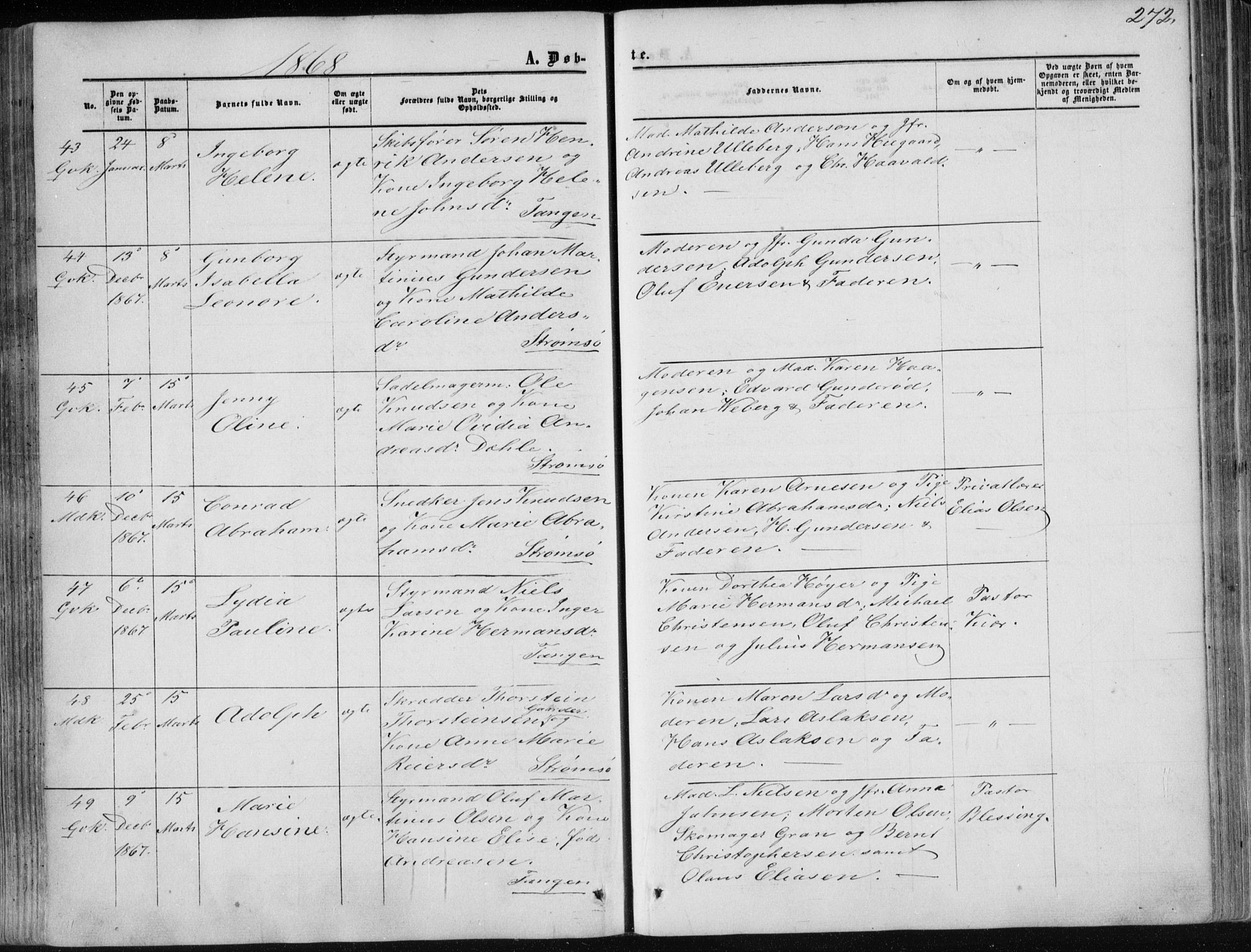 Strømsø kirkebøker, AV/SAKO-A-246/F/Fa/L0015: Parish register (official) no. I 15, 1859-1868, p. 272