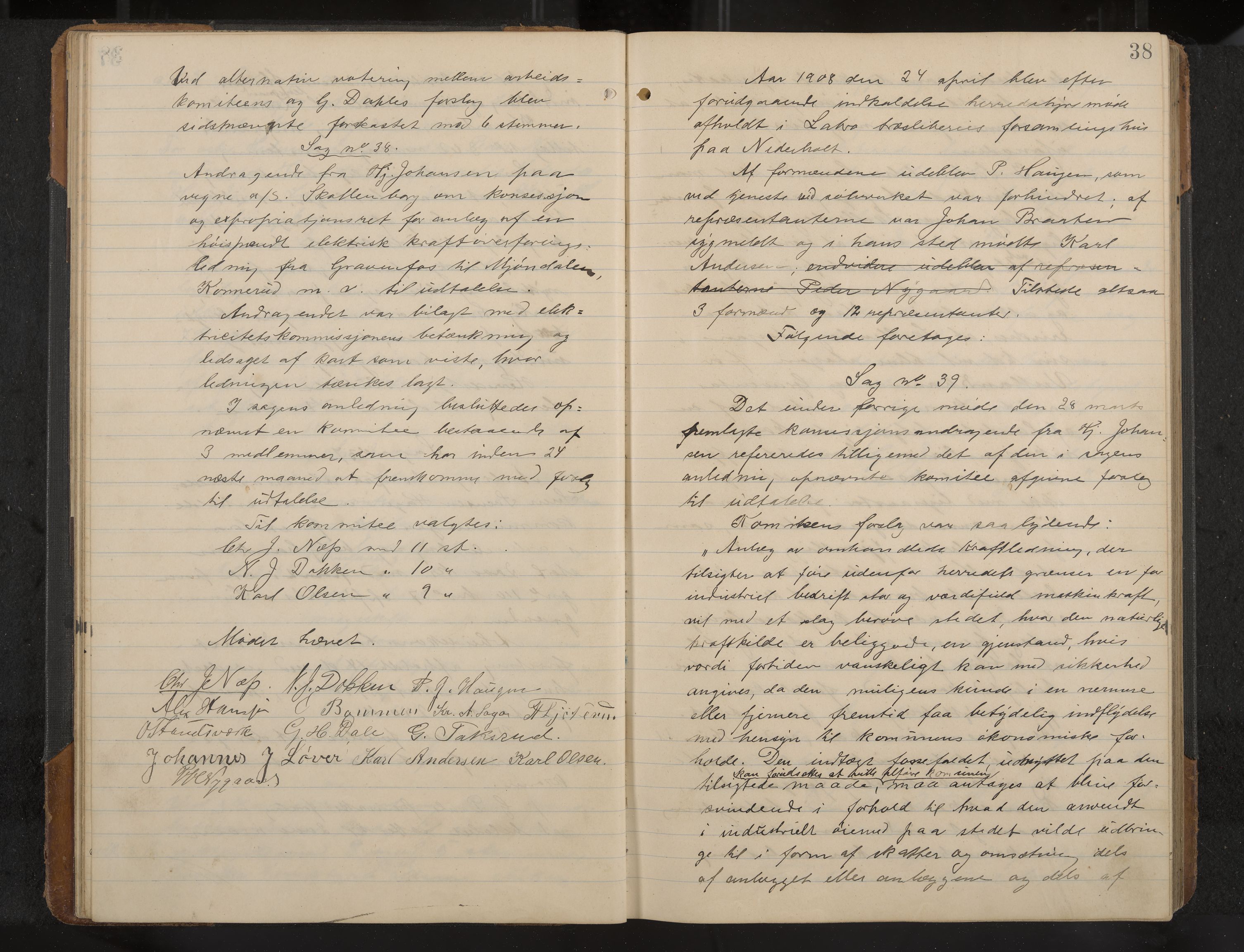 Øvre Sandsvær formannskap og sentraladministrasjon, IKAK/0630021/A/L0001: Møtebok med register, 1908-1913, p. 38