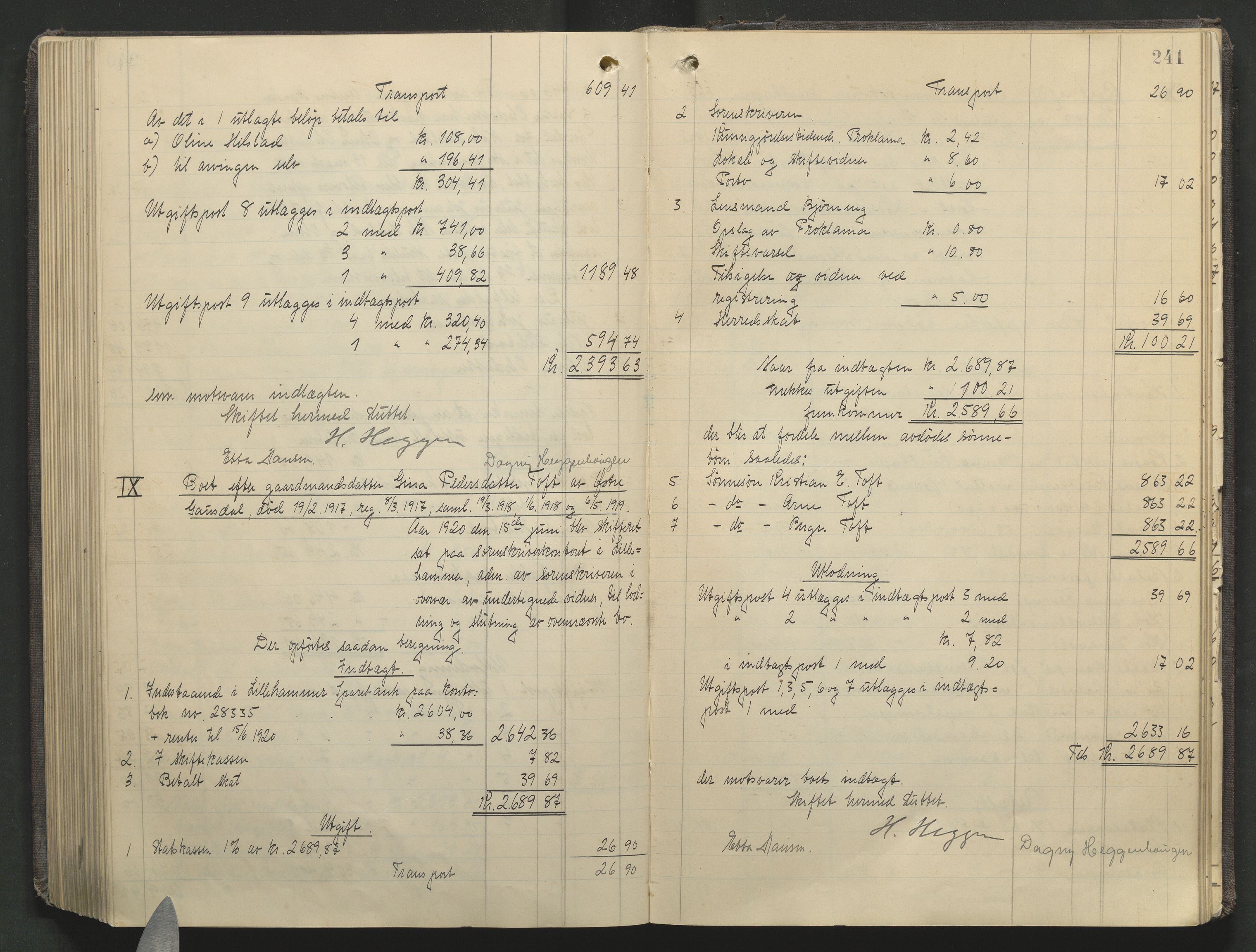 Sør-Gudbrandsdal tingrett, AV/SAH-TING-004/J/Ja/Jae/L0002: Skifteutlodningsprotokoll - landet, 1912-1921, p. 241