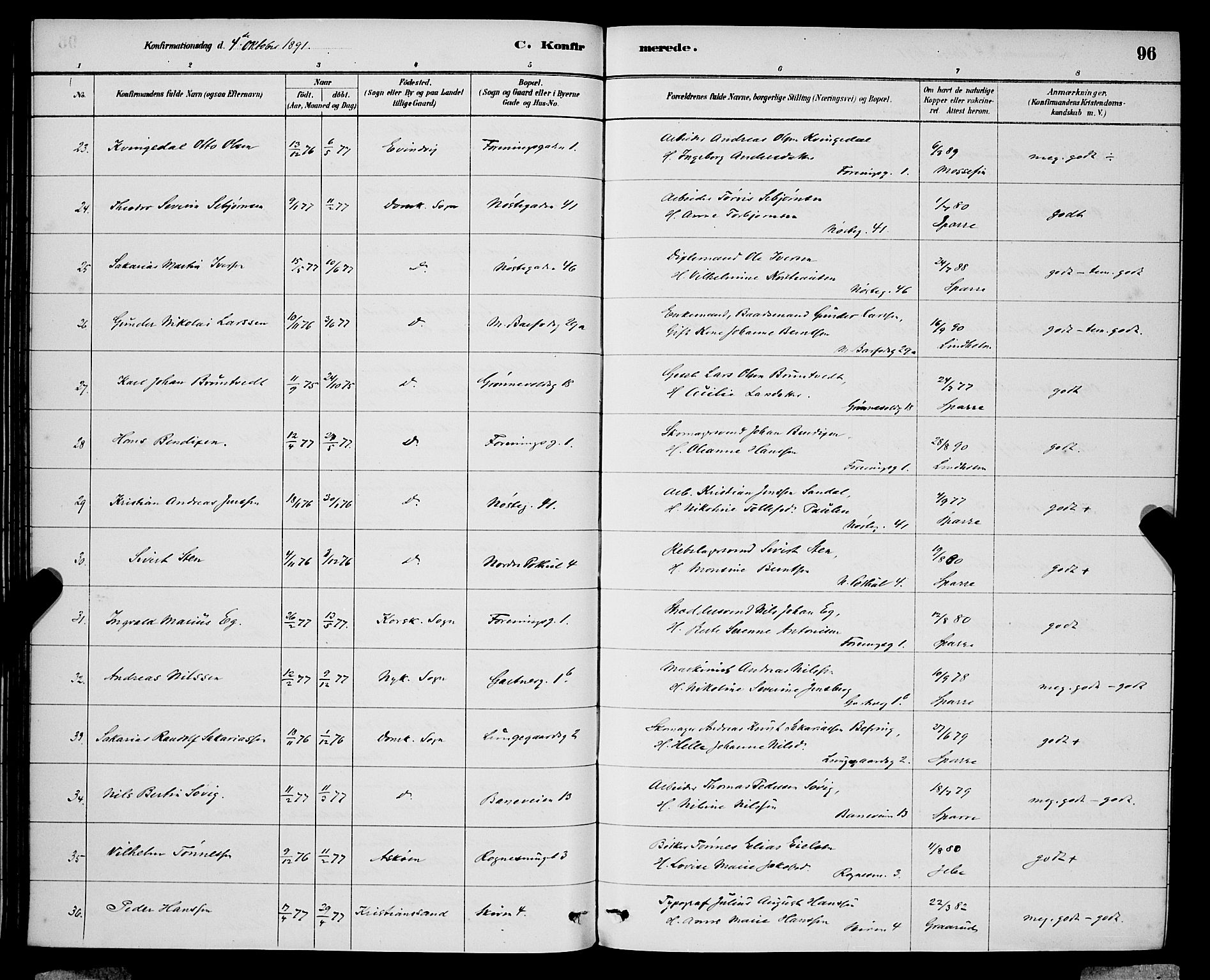 Domkirken sokneprestembete, SAB/A-74801/H/Hab/L0024: Parish register (copy) no. C 4, 1880-1899, p. 96