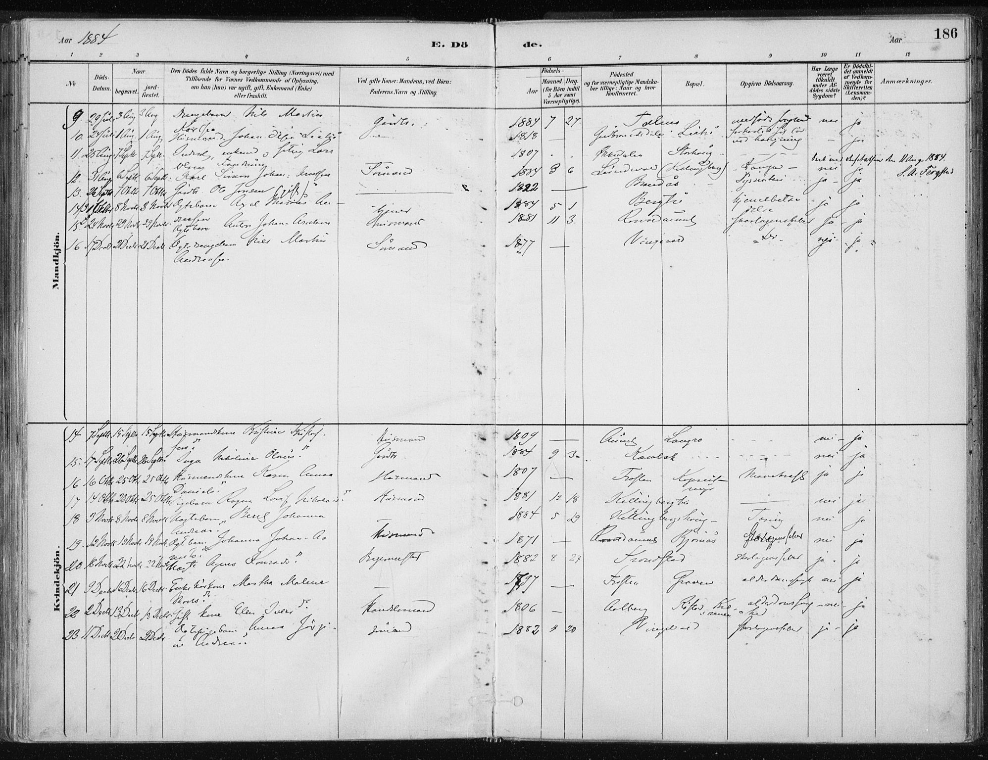 Ministerialprotokoller, klokkerbøker og fødselsregistre - Nord-Trøndelag, SAT/A-1458/701/L0010: Parish register (official) no. 701A10, 1883-1899, p. 186