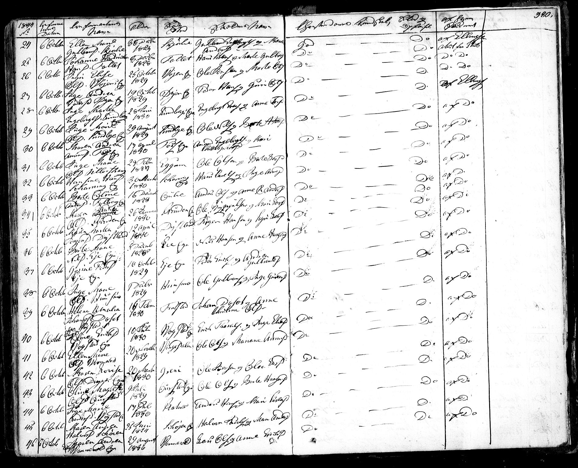 Nes prestekontor Kirkebøker, SAO/A-10410/F/Fa/L0006: Parish register (official) no. I 6, 1833-1845, p. 380