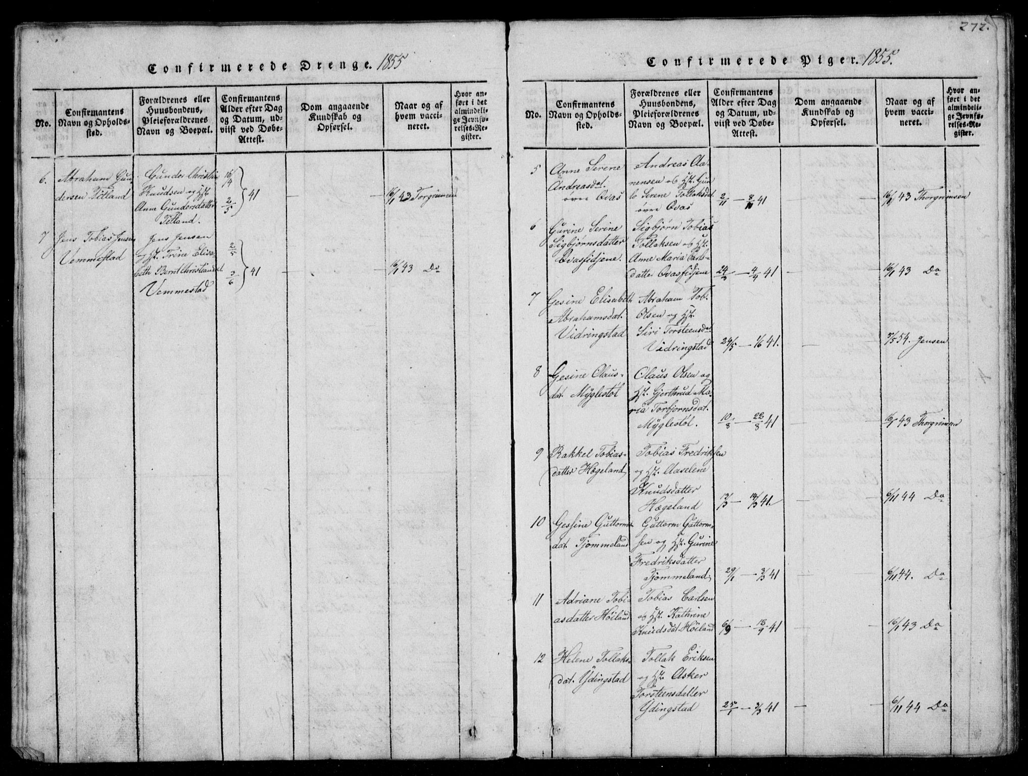 Lyngdal sokneprestkontor, AV/SAK-1111-0029/F/Fb/Fbb/L0001: Parish register (copy) no. B 1, 1816-1900, p. 272