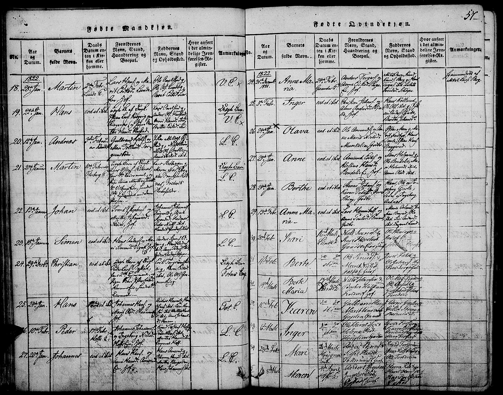 Land prestekontor, SAH/PREST-120/H/Ha/Haa/L0007: Parish register (official) no. 7, 1814-1830, p. 57