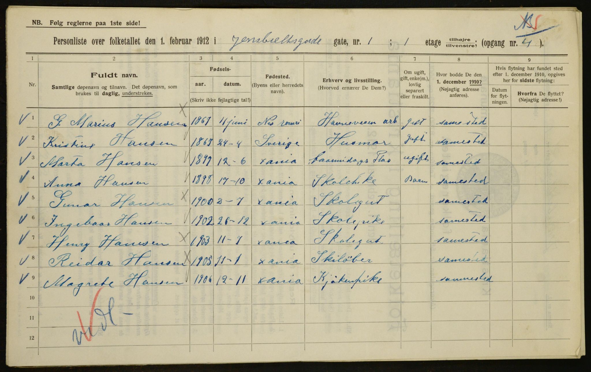 OBA, Municipal Census 1912 for Kristiania, 1912, p. 45769