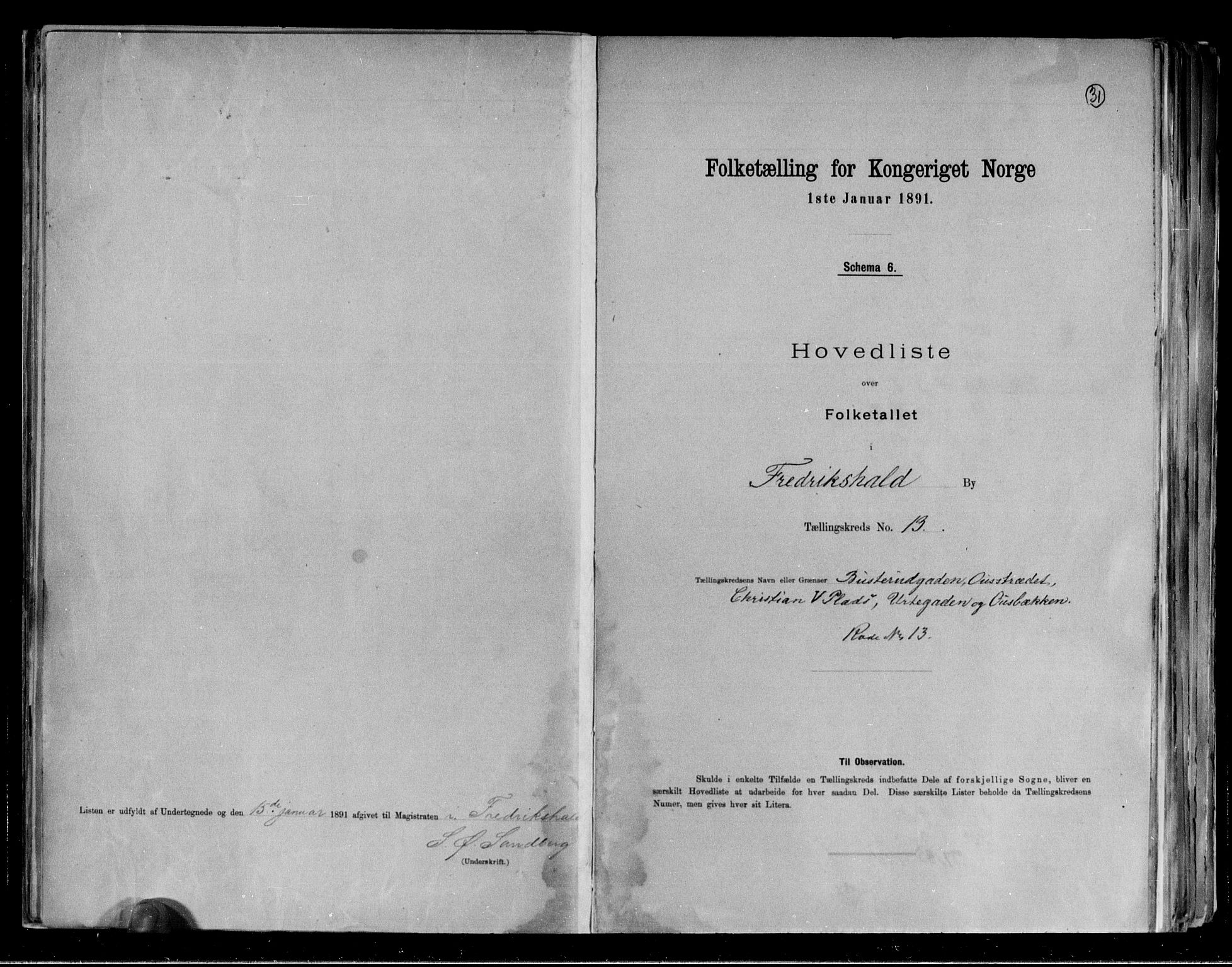 RA, 1891 census for 0101 Fredrikshald, 1891, p. 31
