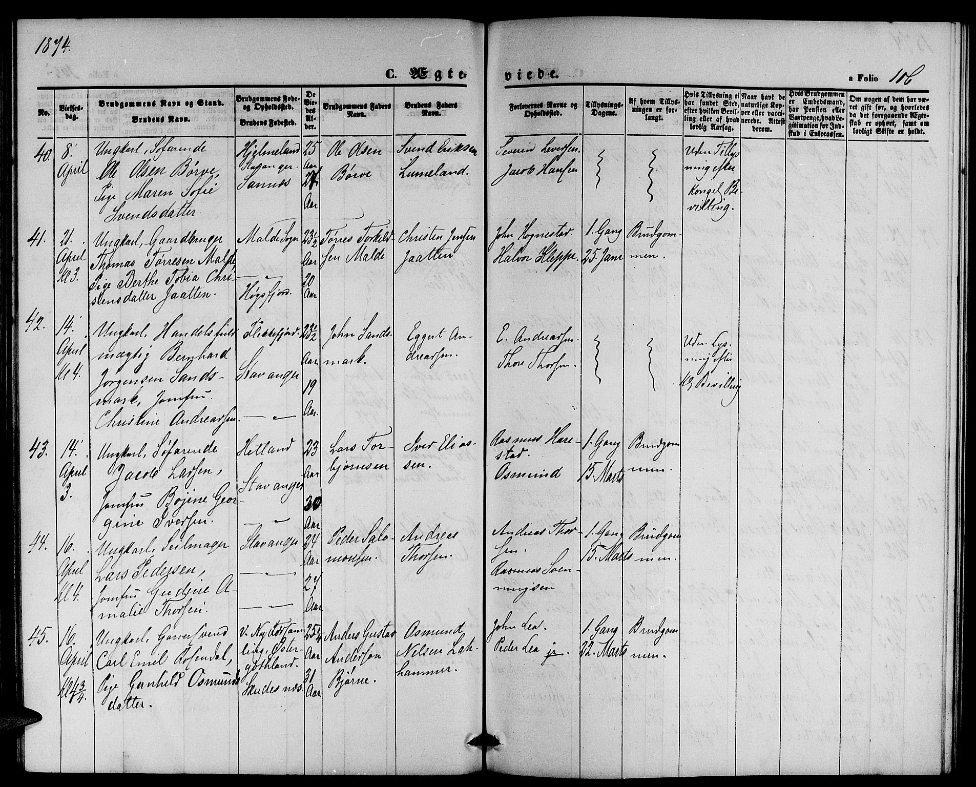 St. Petri sokneprestkontor, AV/SAST-A-101813/001/30/30BB/L0002: Parish register (copy) no. B 2, 1865-1885, p. 106