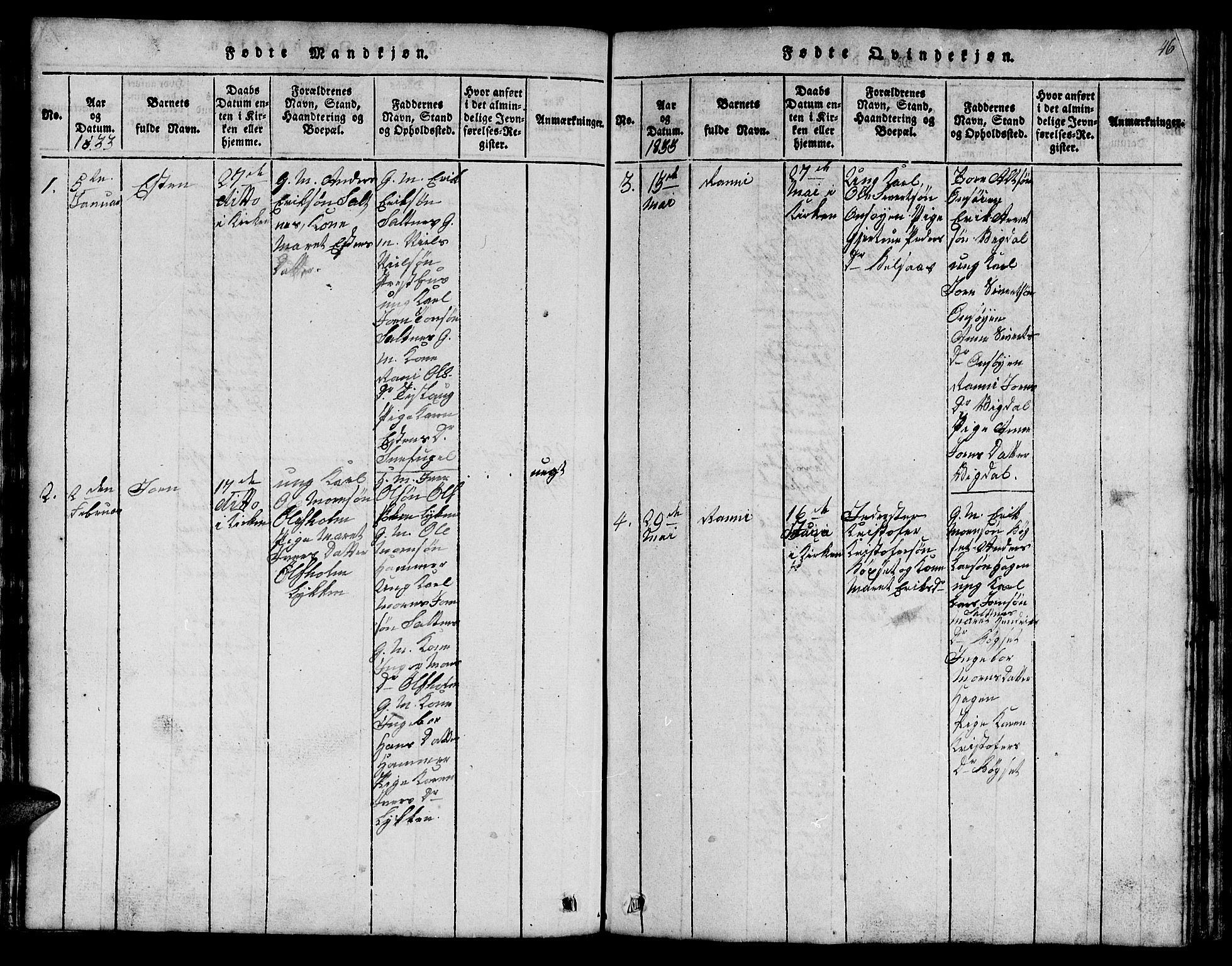 Ministerialprotokoller, klokkerbøker og fødselsregistre - Sør-Trøndelag, SAT/A-1456/666/L0788: Parish register (copy) no. 666C01, 1816-1847, p. 46