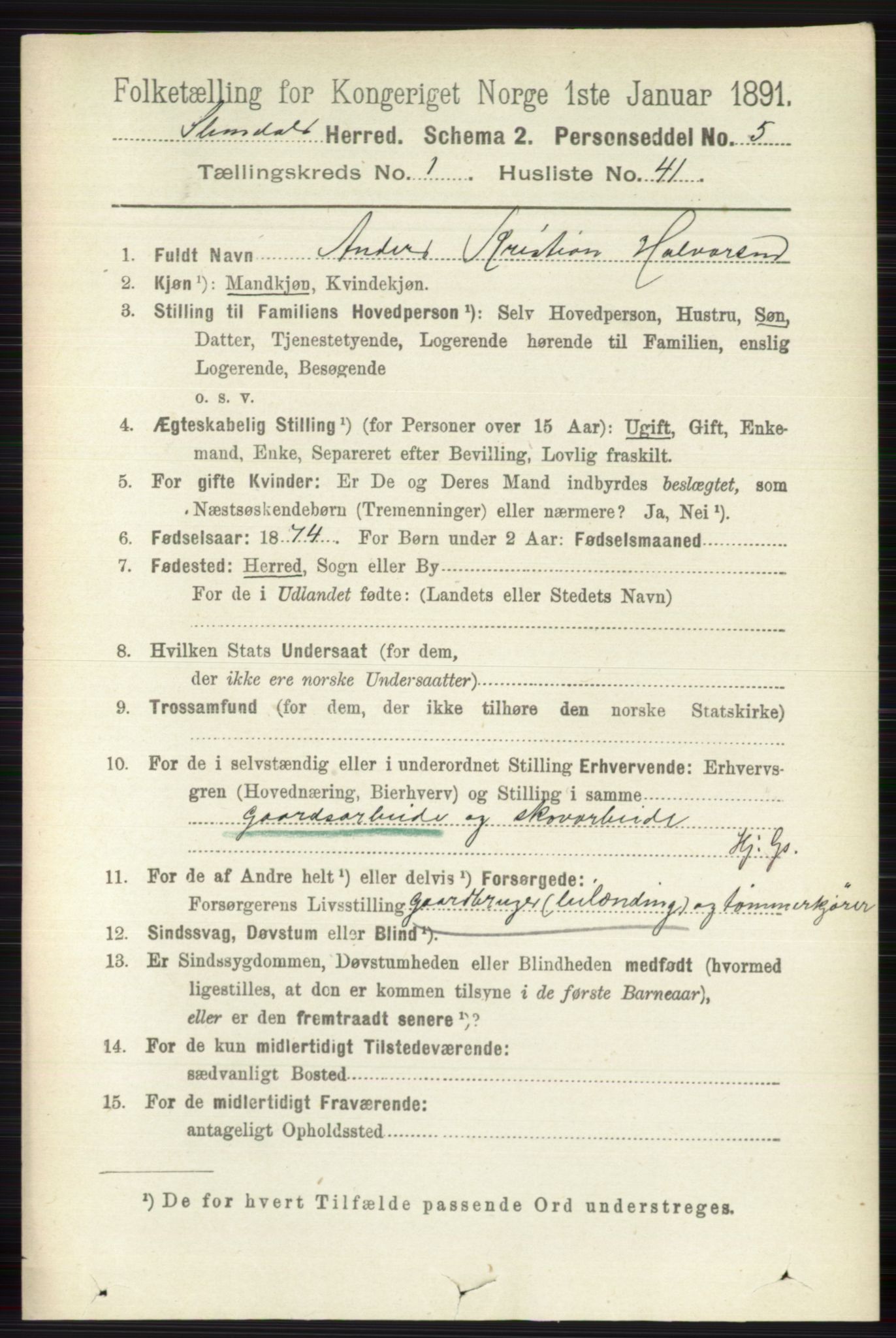 RA, 1891 census for 0811 Slemdal, 1891, p. 306