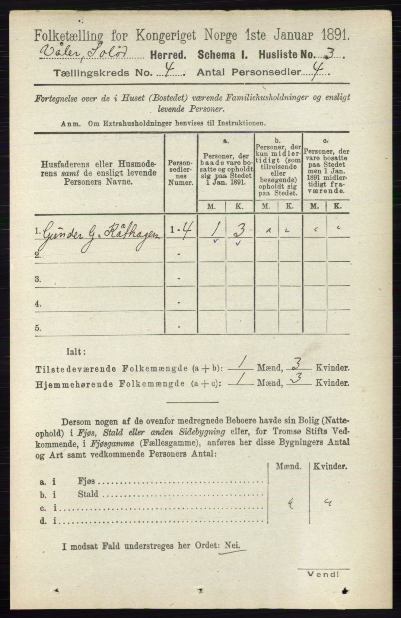 RA, 1891 census for 0426 Våler, 1891, p. 1408