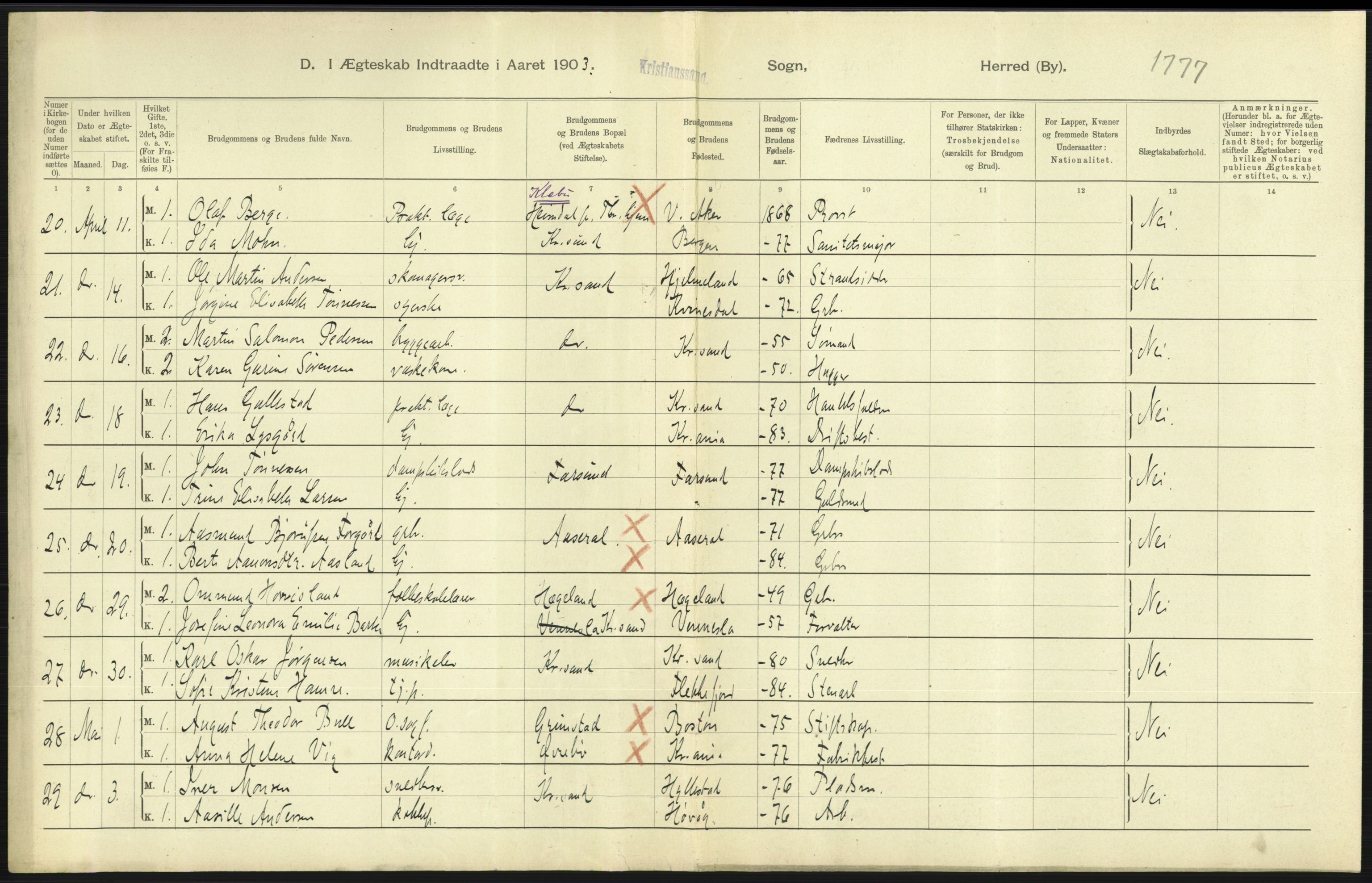 Statistisk sentralbyrå, Sosiodemografiske emner, Befolkning, AV/RA-S-2228/D/Df/Dfa/Dfaa/L0011: Lister og Mandal amt: Fødte, gifte, døde, 1903, p. 351