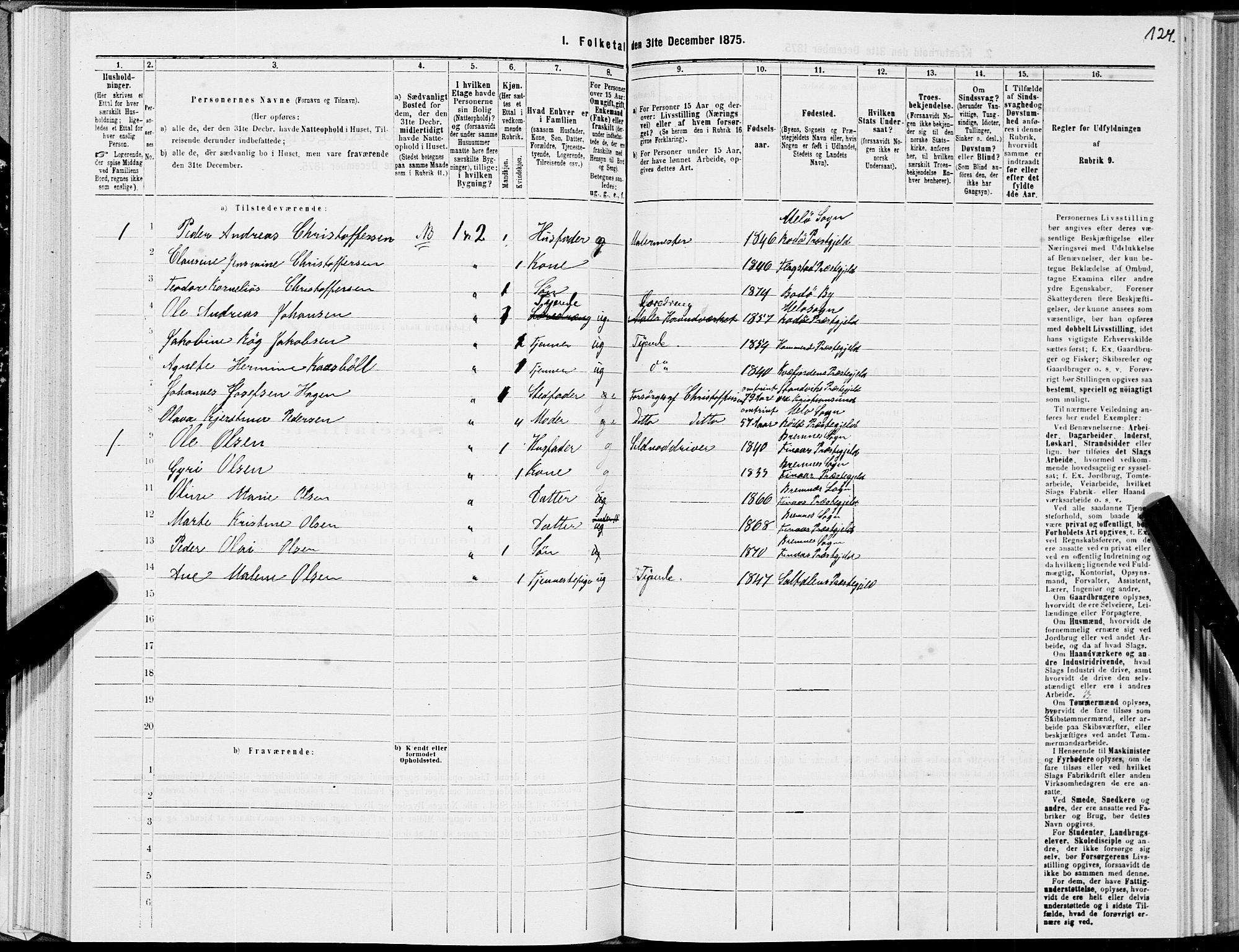 SAT, 1875 census for 1804B Bodø/Bodø, 1875, p. 124