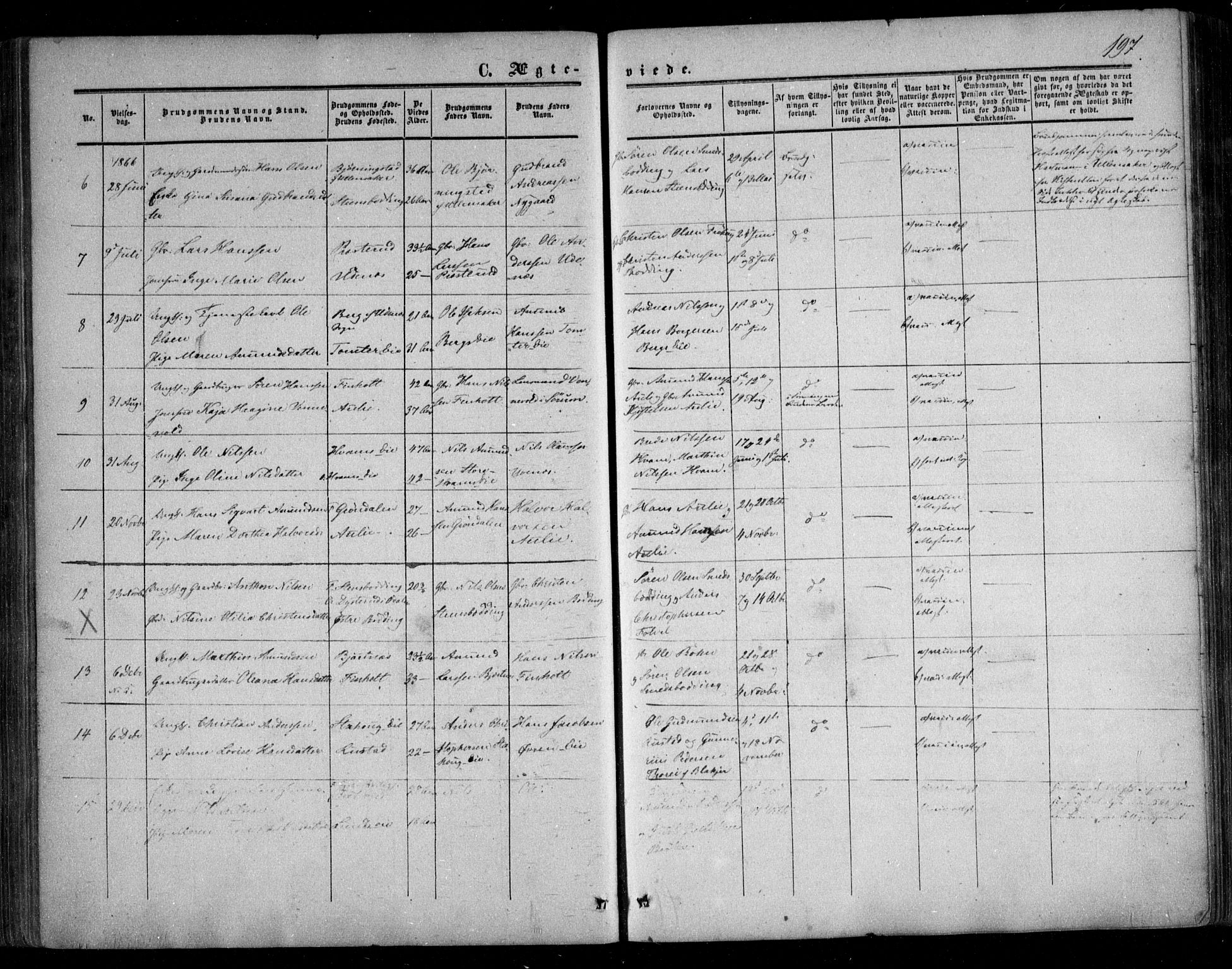Nes prestekontor Kirkebøker, SAO/A-10410/F/Fc/L0001: Parish register (official) no. III 1, 1859-1882, p. 197