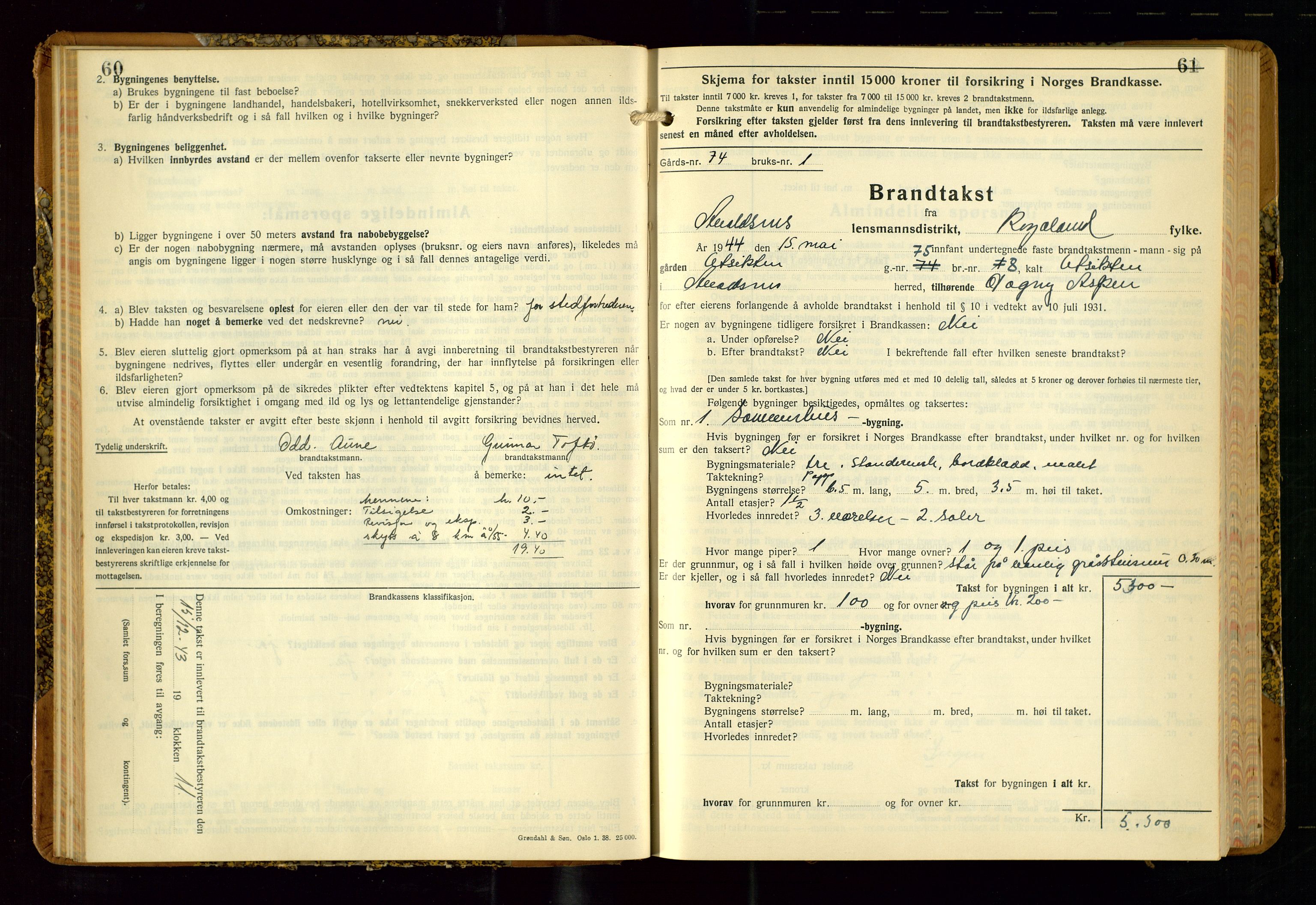 Avaldsnes lensmannskontor, AV/SAST-A-100286/Gob/L0002: "Branntakstprotokoll for Avaldsnes lensmannsdistrikt Rogaland fylke", 1940-1950, p. 60-61