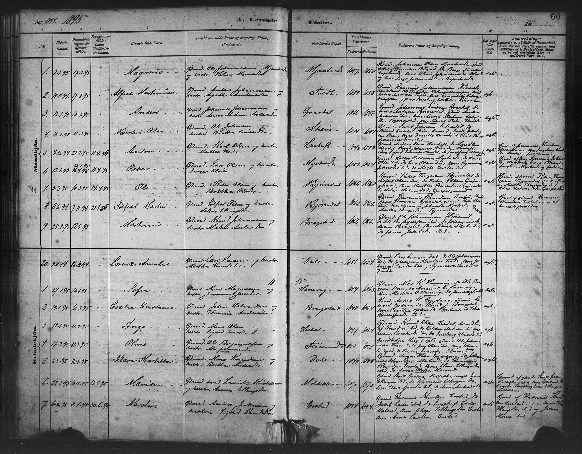 Alversund Sokneprestembete, SAB/A-73901/H/Ha/Haa/Haac/L0001: Parish register (official) no. C 1, 1882-1900, p. 60
