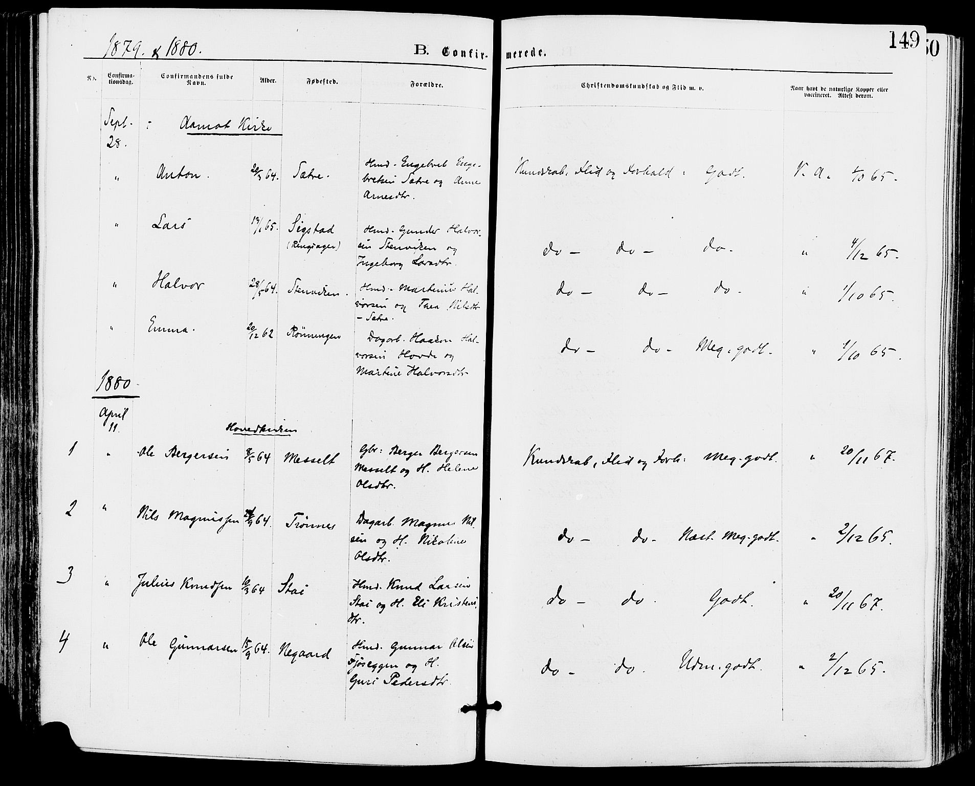 Stor-Elvdal prestekontor, SAH/PREST-052/H/Ha/Haa/L0001: Parish register (official) no. 1, 1871-1882, p. 149