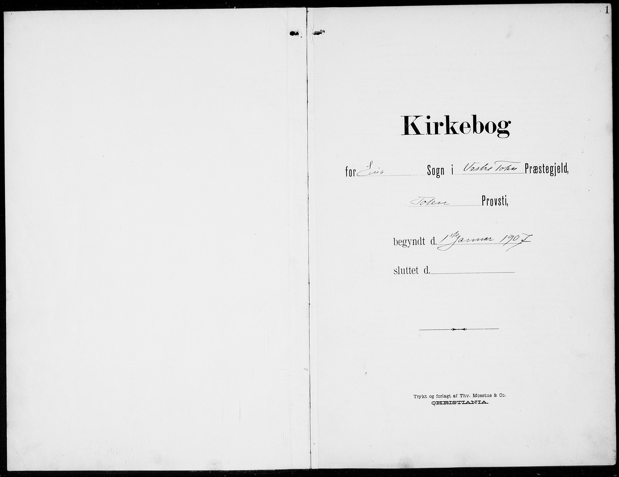 Kolbu prestekontor, SAH/PREST-110/H/Ha/Haa/L0001: Parish register (official) no. 1, 1907-1923, p. 1