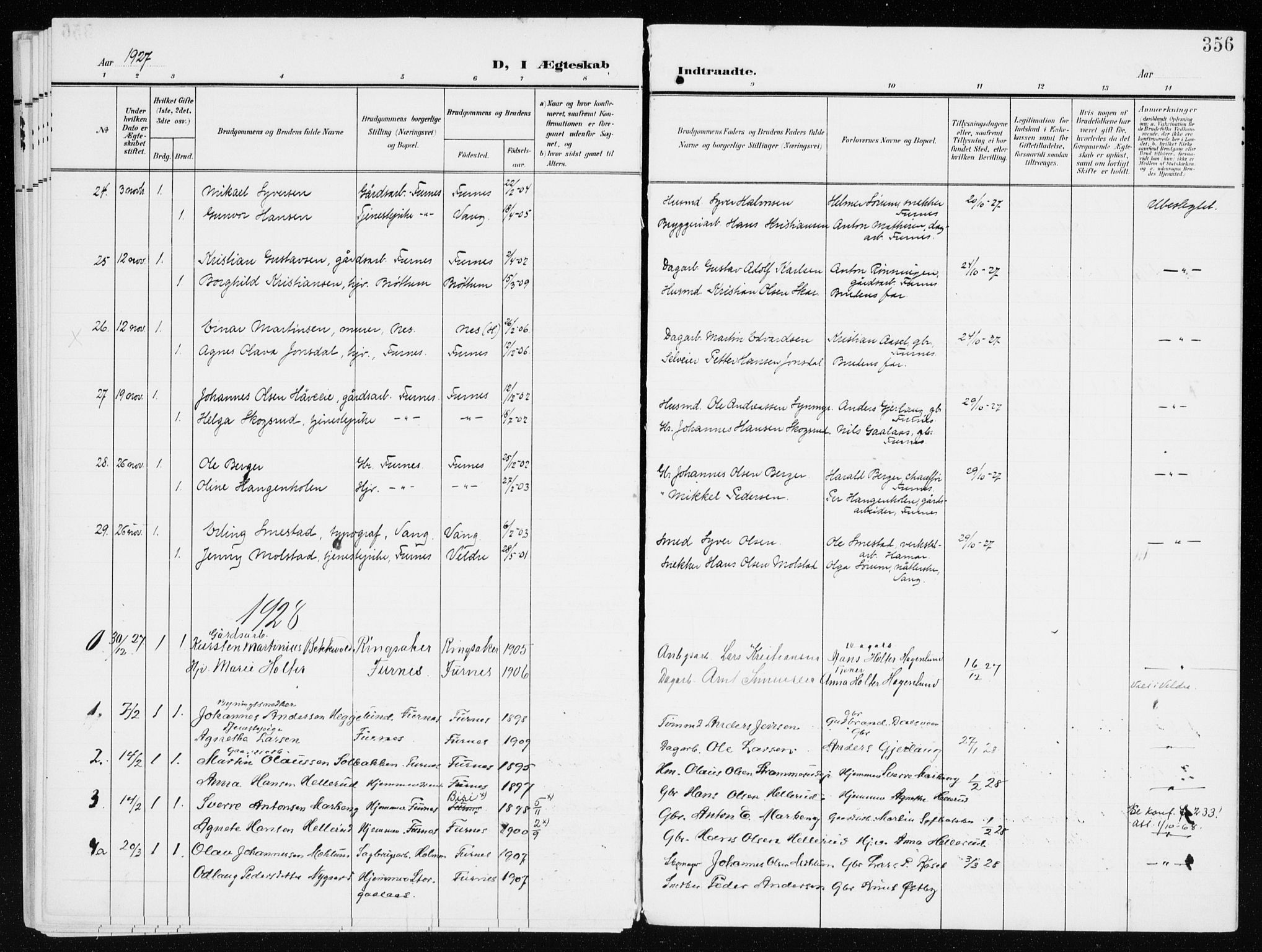 Furnes prestekontor, AV/SAH-PREST-012/K/Ka/L0001: Parish register (official) no. 1, 1907-1935, p. 356