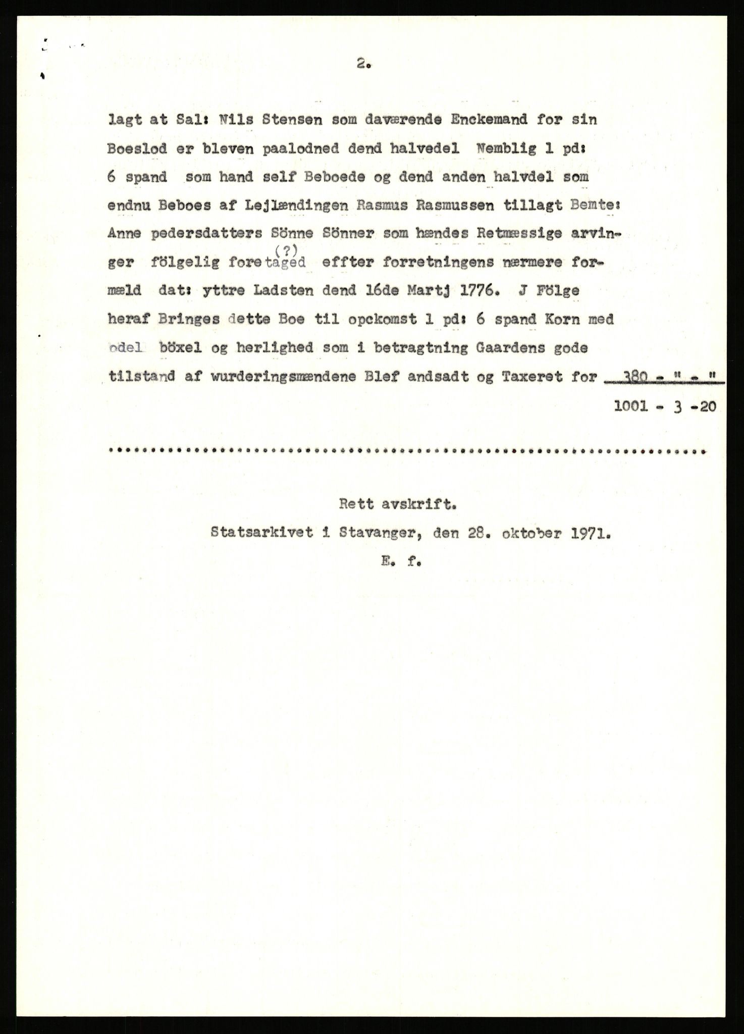 Statsarkivet i Stavanger, AV/SAST-A-101971/03/Y/Yj/L0051: Avskrifter sortert etter gårdsnavn: Kvål - Landsnes, 1750-1930, p. 222