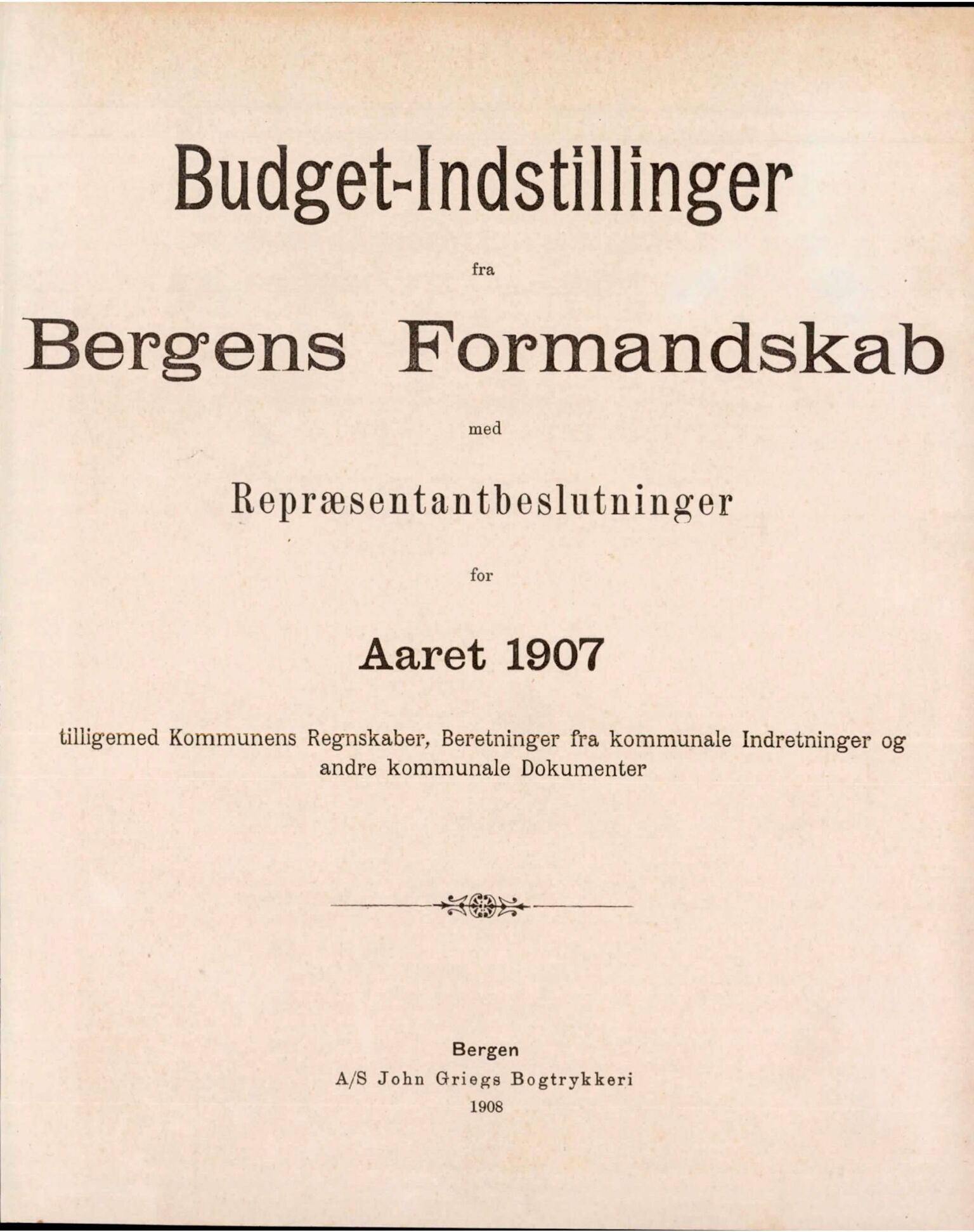 Bergen kommune. Formannskapet, BBA/A-0003/Ad/L0077: Bergens Kommuneforhandlinger, bind II, 1907