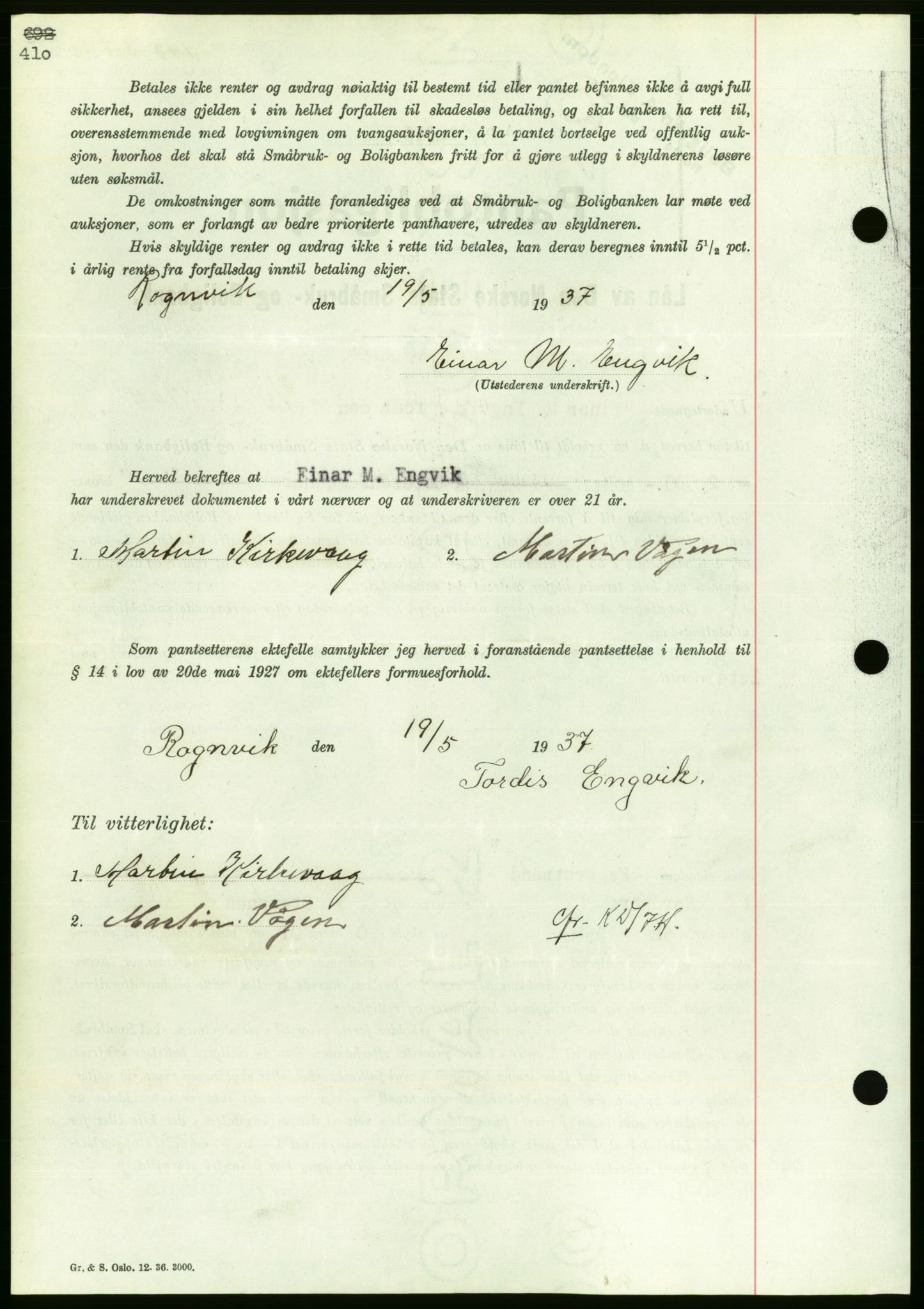 Nordmøre sorenskriveri, AV/SAT-A-4132/1/2/2Ca/L0091: Mortgage book no. B81, 1937-1937, Diary no: : 1443/1937