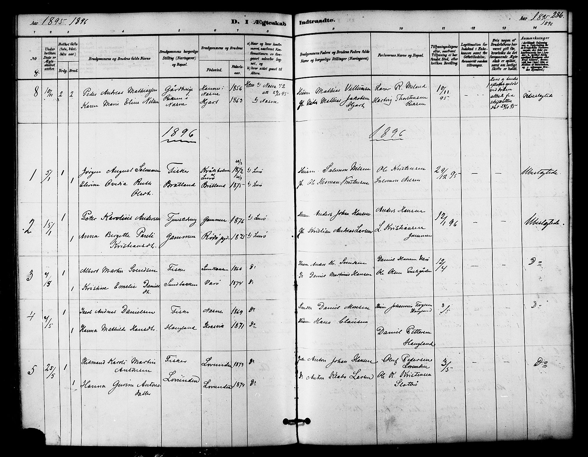 Ministerialprotokoller, klokkerbøker og fødselsregistre - Nordland, SAT/A-1459/839/L0568: Parish register (official) no. 839A05, 1880-1902, p. 286