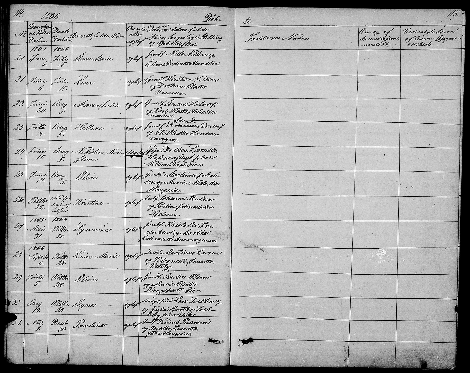 Stange prestekontor, AV/SAH-PREST-002/L/L0005: Parish register (copy) no. 5, 1861-1881, p. 114-115