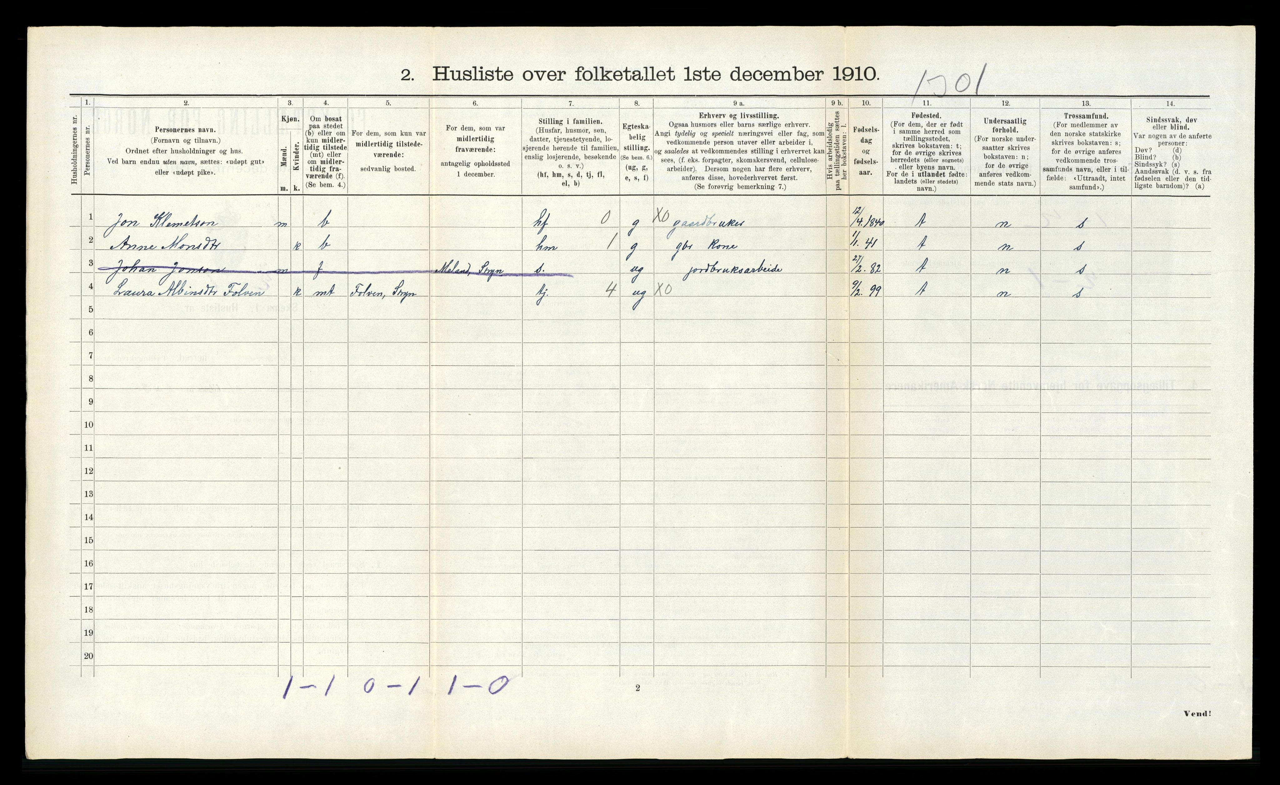 RA, 1910 census for Stryn, 1910, p. 300