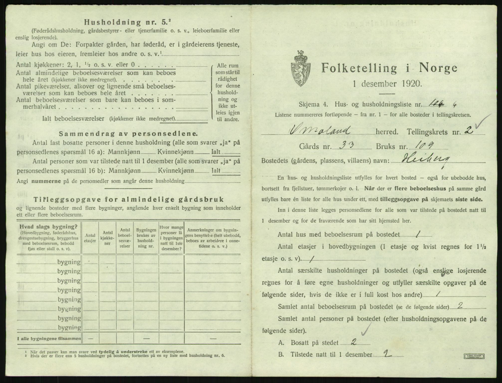 SAK, 1920 census for Vestre Moland, 1920, p. 519