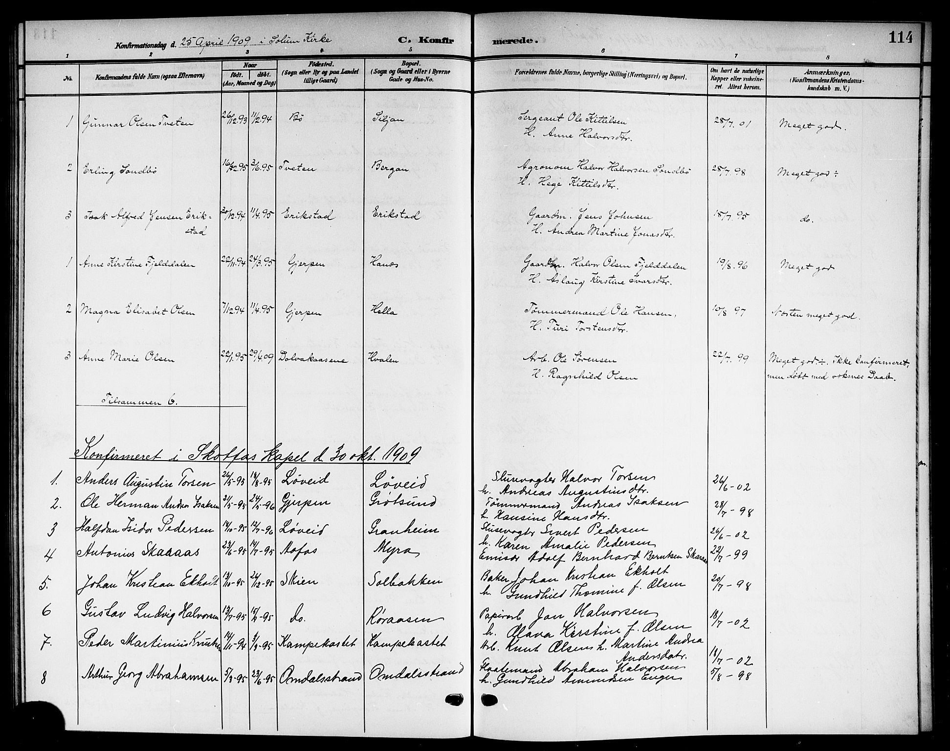 Solum kirkebøker, SAKO/A-306/G/Gb/L0005: Parish register (copy) no. II 5, 1905-1914, p. 114