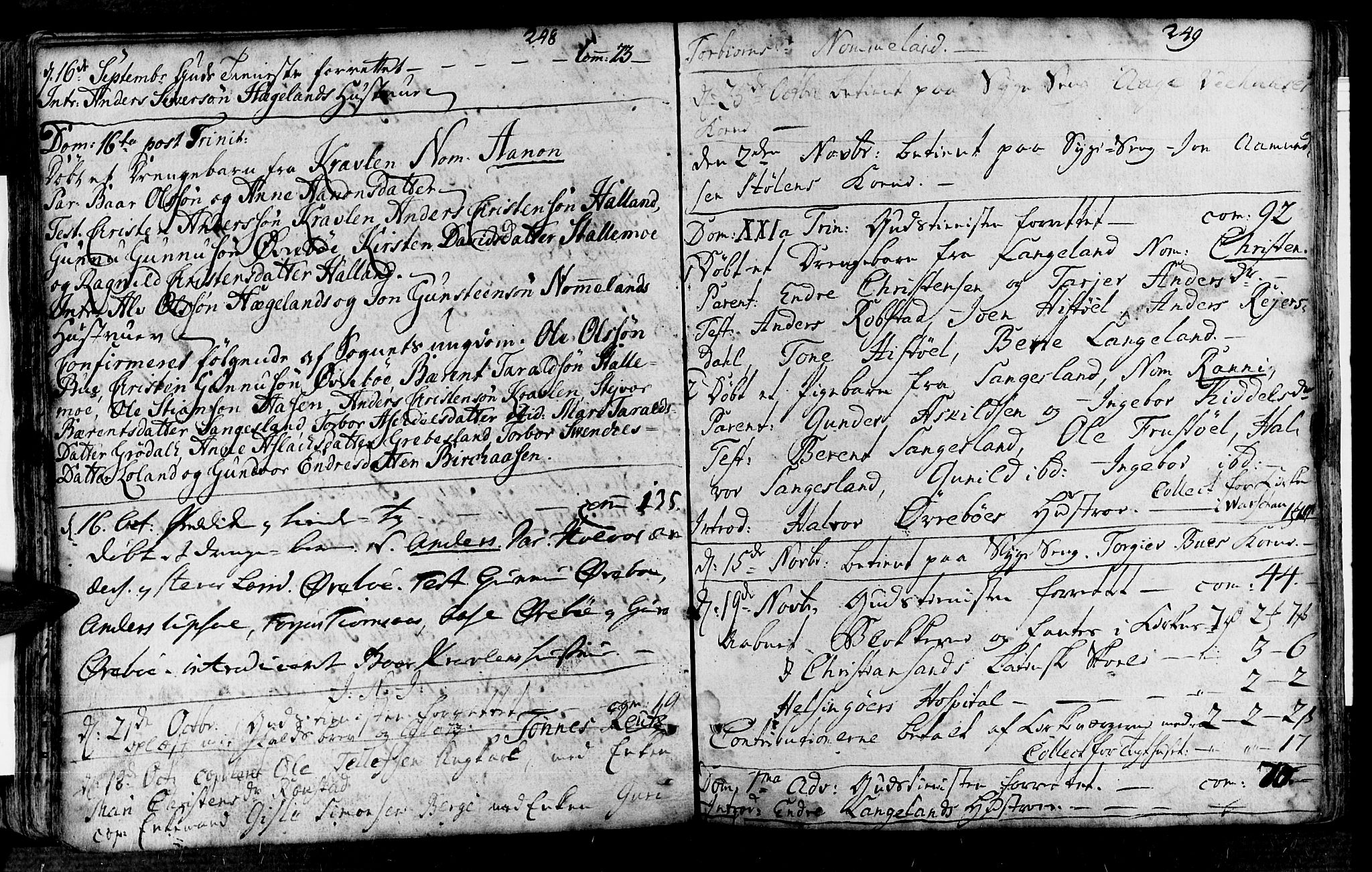 Vennesla sokneprestkontor, SAK/1111-0045/Fa/Fac/L0001: Parish register (official) no. A 1, 1743-1784, p. 248-249