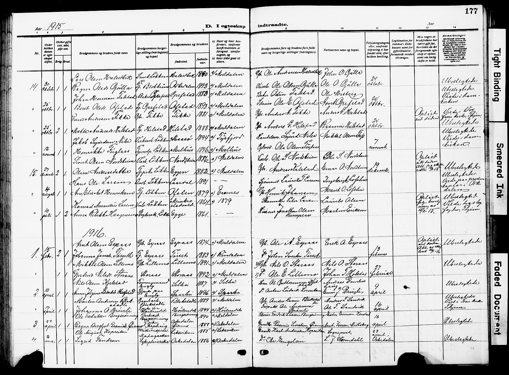 Ministerialprotokoller, klokkerbøker og fødselsregistre - Sør-Trøndelag, AV/SAT-A-1456/672/L0865: Parish register (copy) no. 672C04, 1914-1928, p. 177
