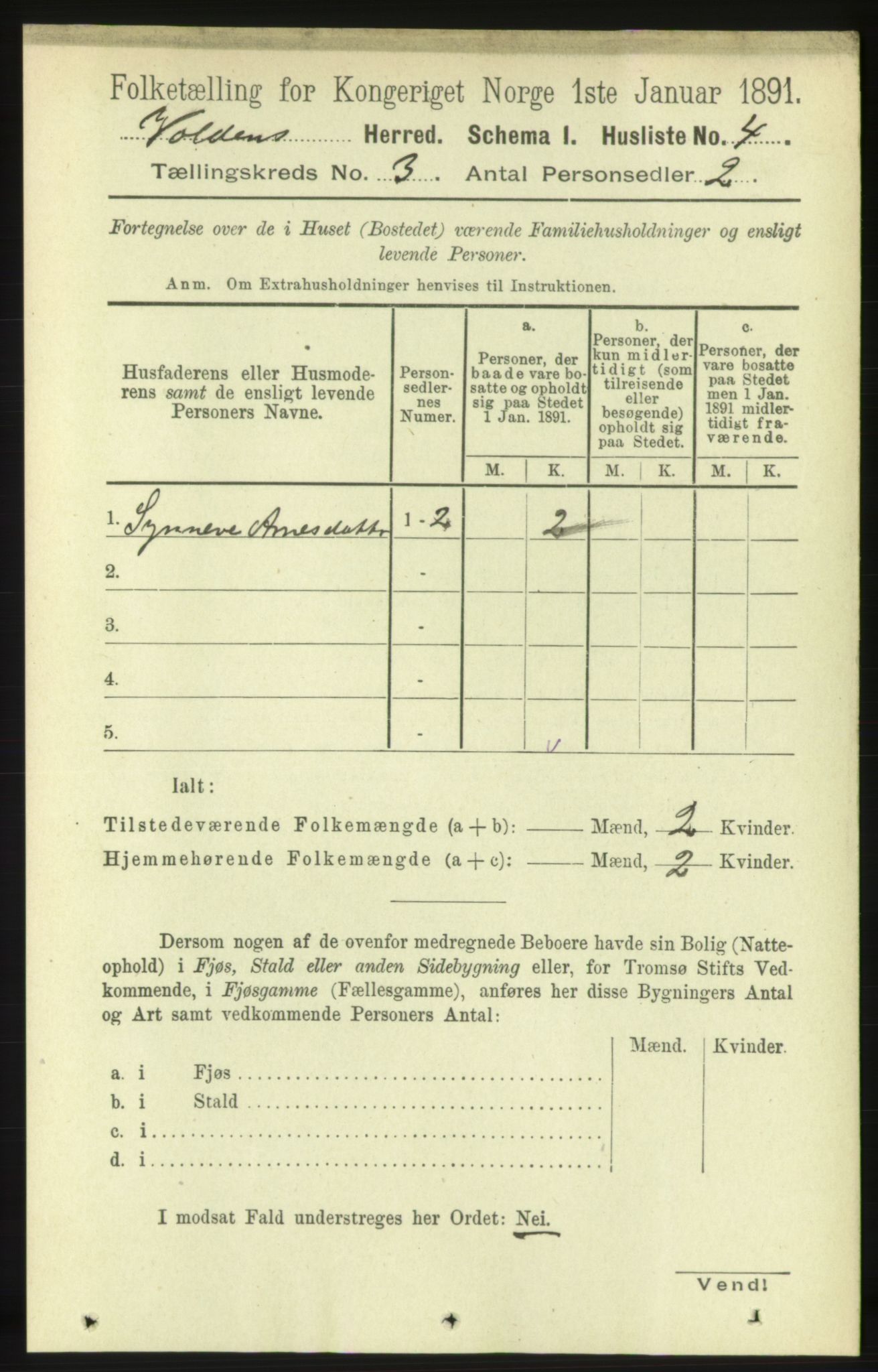 RA, 1891 census for 1519 Volda, 1891, p. 1606