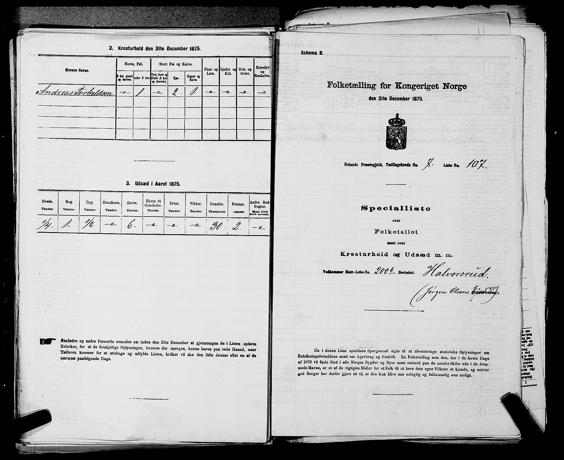 RA, 1875 census for 0221P Høland, 1875, p. 1470