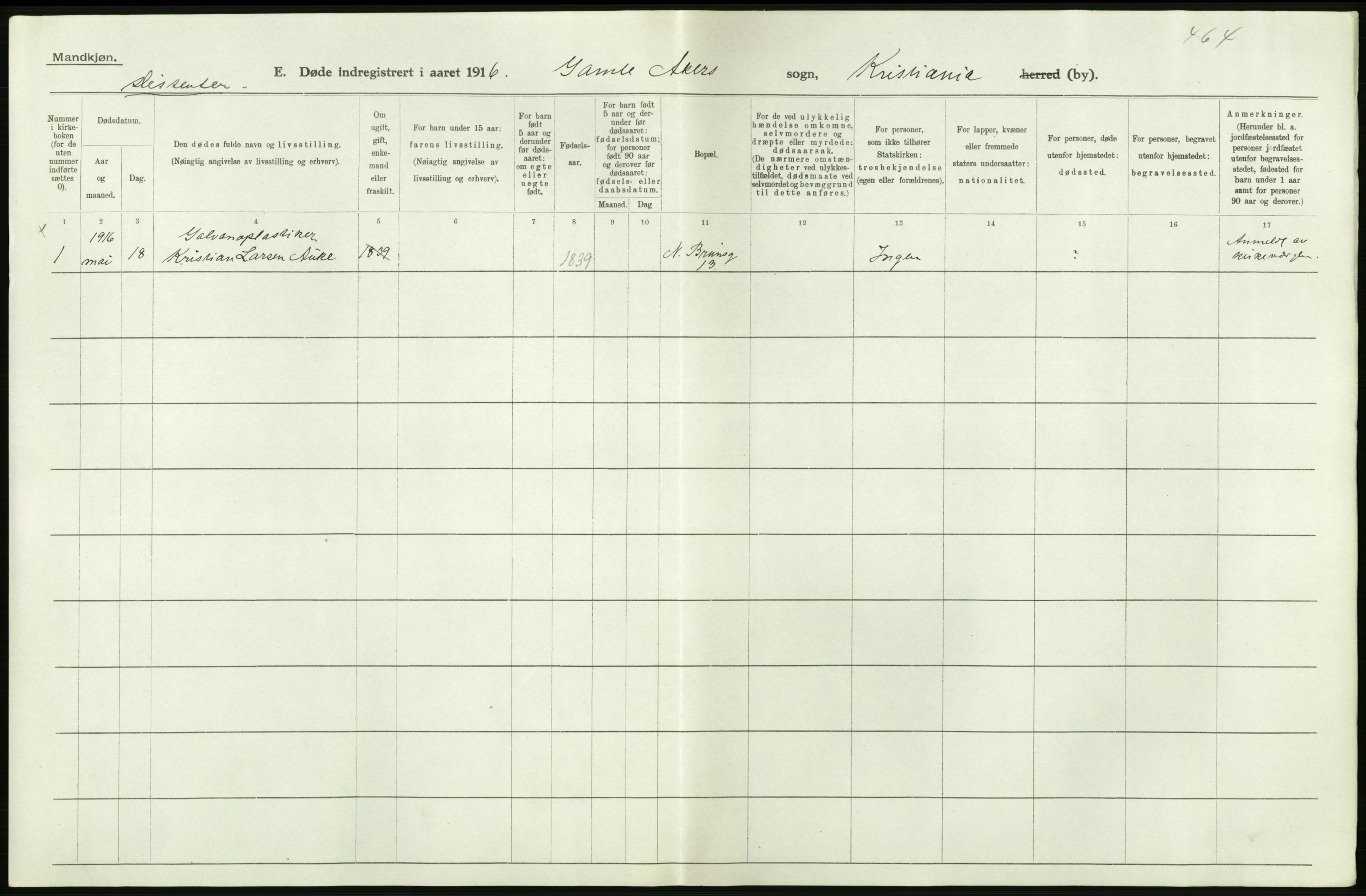 Statistisk sentralbyrå, Sosiodemografiske emner, Befolkning, RA/S-2228/D/Df/Dfb/Dfbf/L0010: Kristiania: Døde, dødfødte., 1916, p. 304