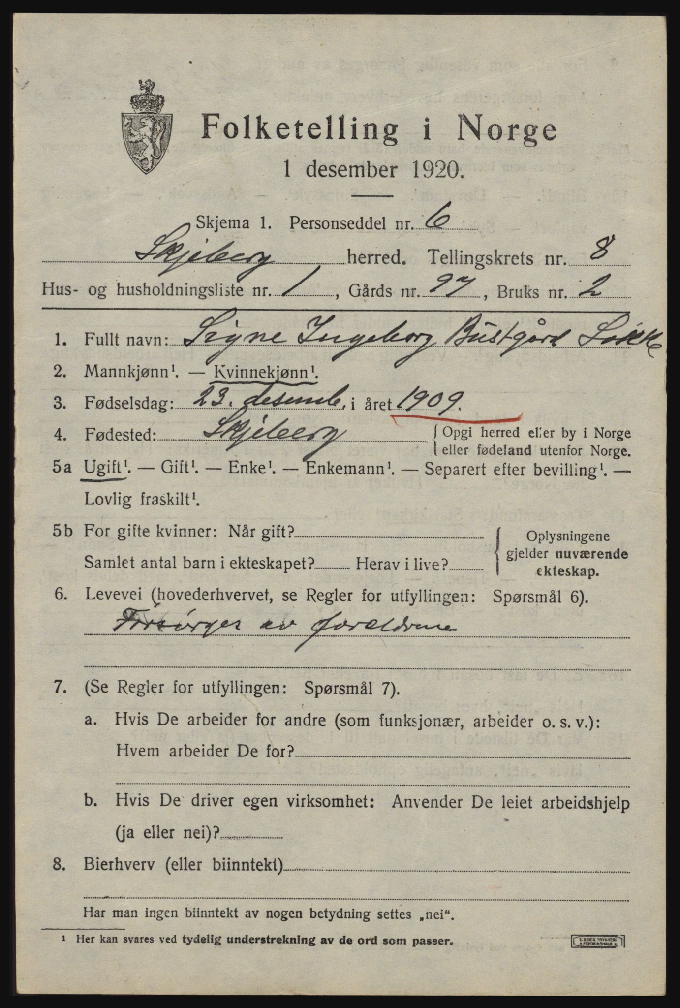 SAO, 1920 census for Skjeberg, 1920, p. 7893