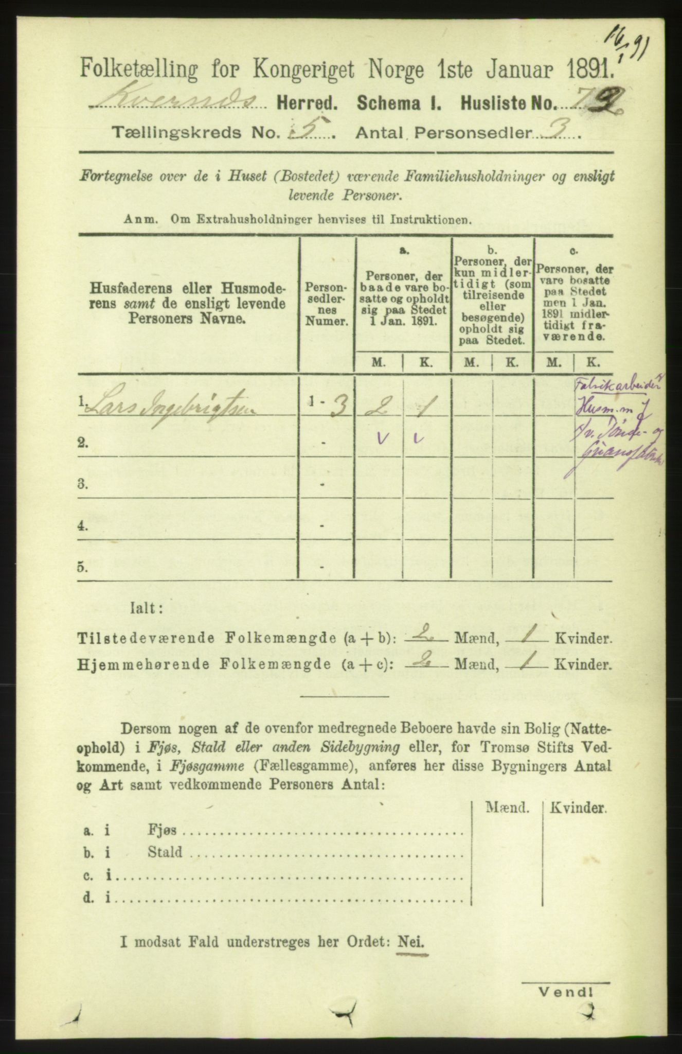 RA, 1891 census for 1553 Kvernes, 1891, p. 2323