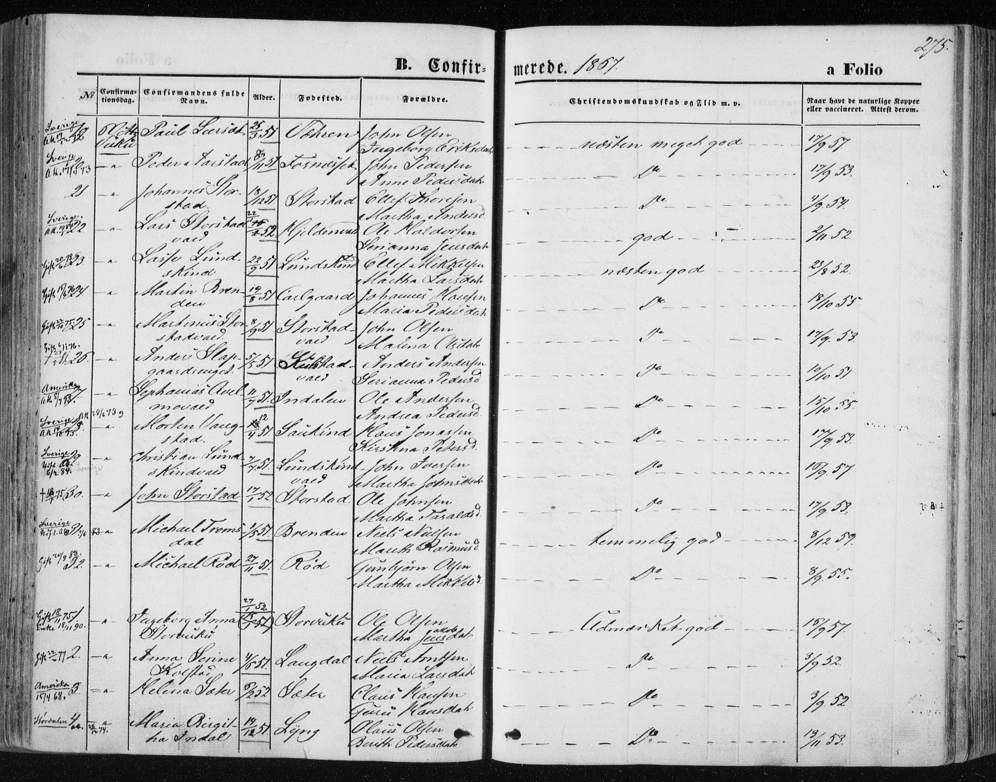 Ministerialprotokoller, klokkerbøker og fødselsregistre - Nord-Trøndelag, SAT/A-1458/723/L0241: Parish register (official) no. 723A10, 1860-1869, p. 275