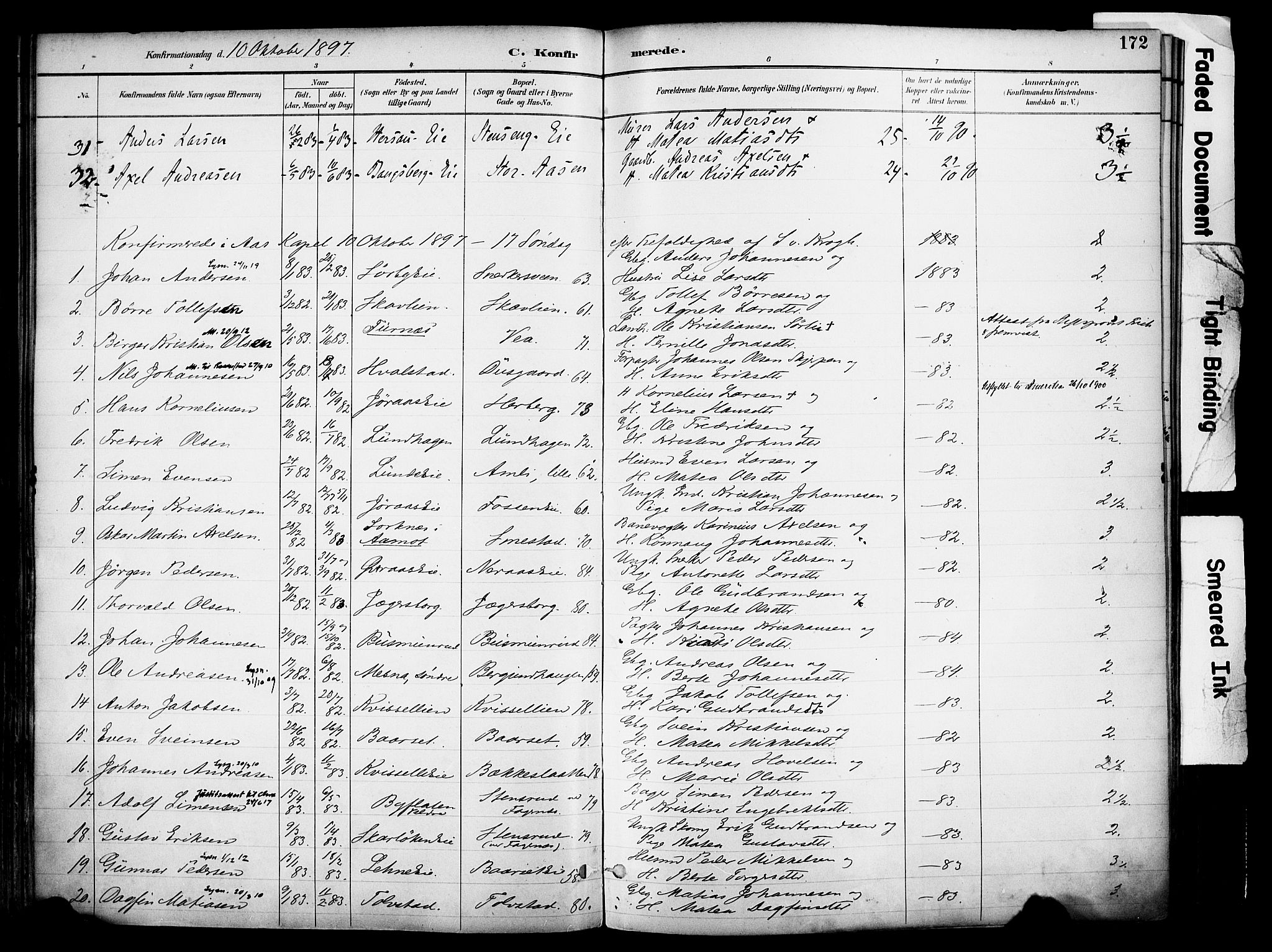 Ringsaker prestekontor, AV/SAH-PREST-014/K/Ka/L0017: Parish register (official) no. 17, 1891-1902, p. 172