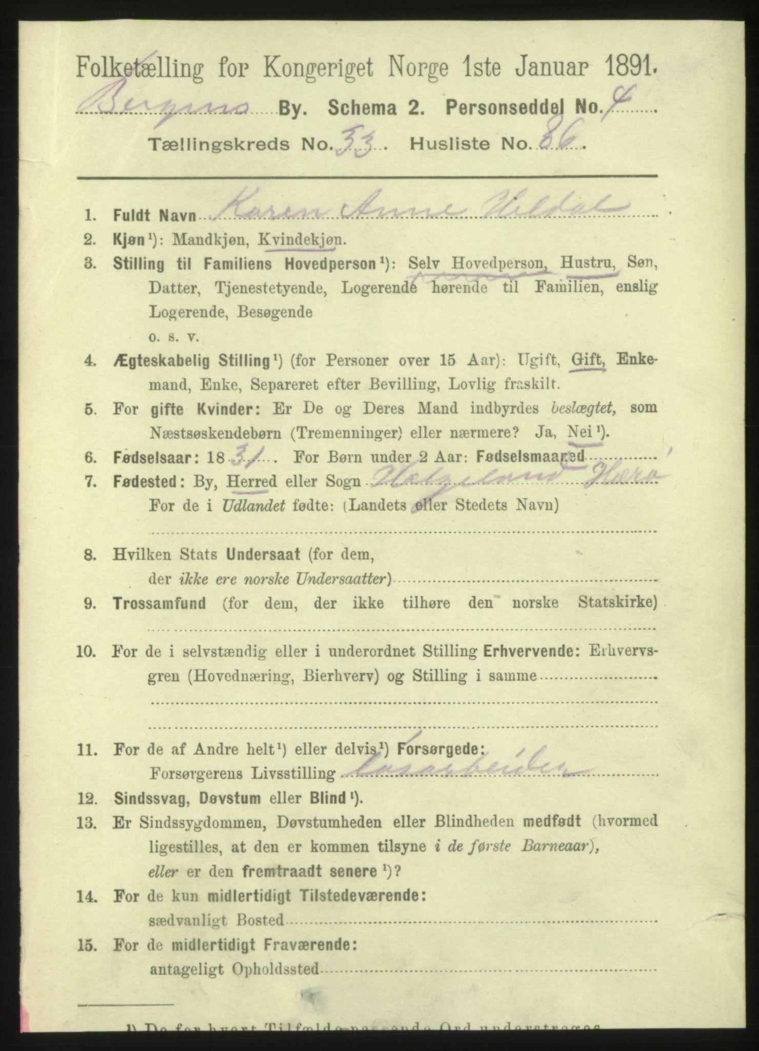 RA, 1891 Census for 1301 Bergen, 1891, p. 42083