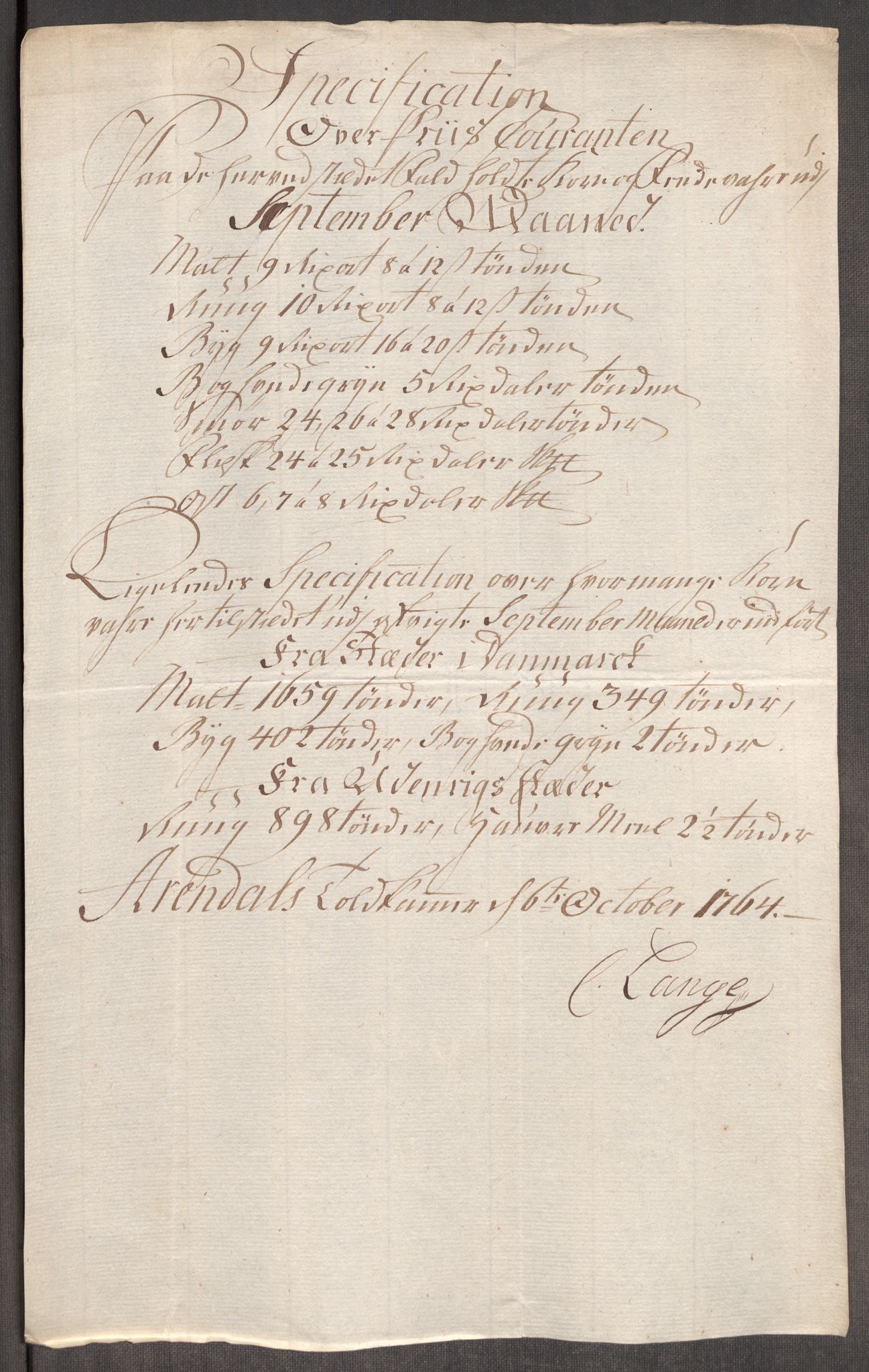 Rentekammeret inntil 1814, Realistisk ordnet avdeling, AV/RA-EA-4070/Oe/L0008: [Ø1]: Priskuranter, 1764-1768, p. 216