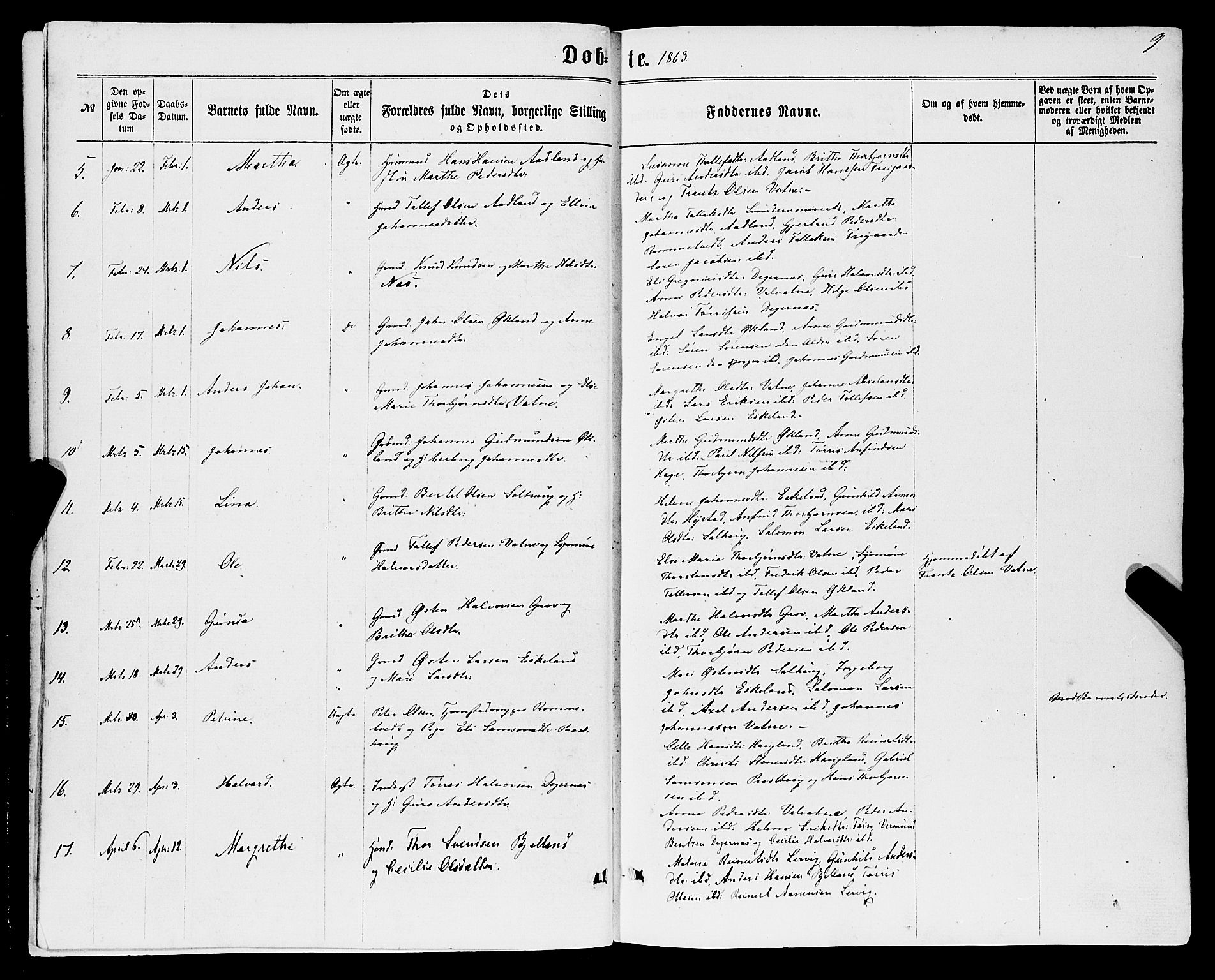 Stord sokneprestembete, AV/SAB-A-78201/H/Haa: Parish register (official) no. B 1, 1862-1877, p. 9