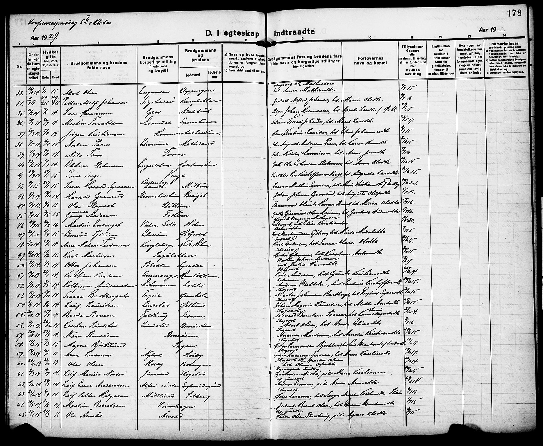 Løten prestekontor, AV/SAH-PREST-022/L/La/L0008: Parish register (copy) no. 8, 1920-1929, p. 178