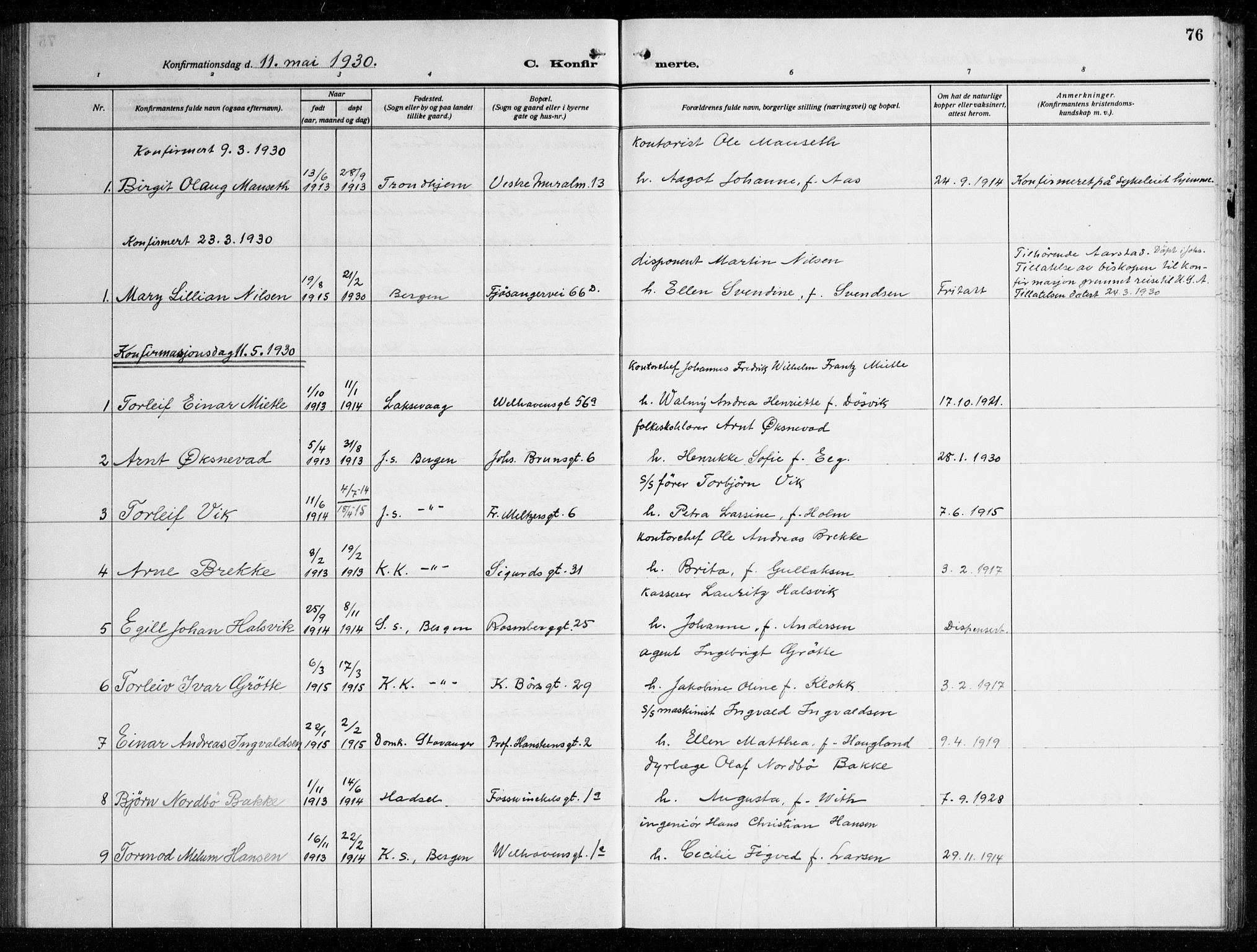 Johanneskirken sokneprestembete, AV/SAB-A-76001/H/Haa/L0010: Parish register (official) no. C 3, 1925-1935, p. 76