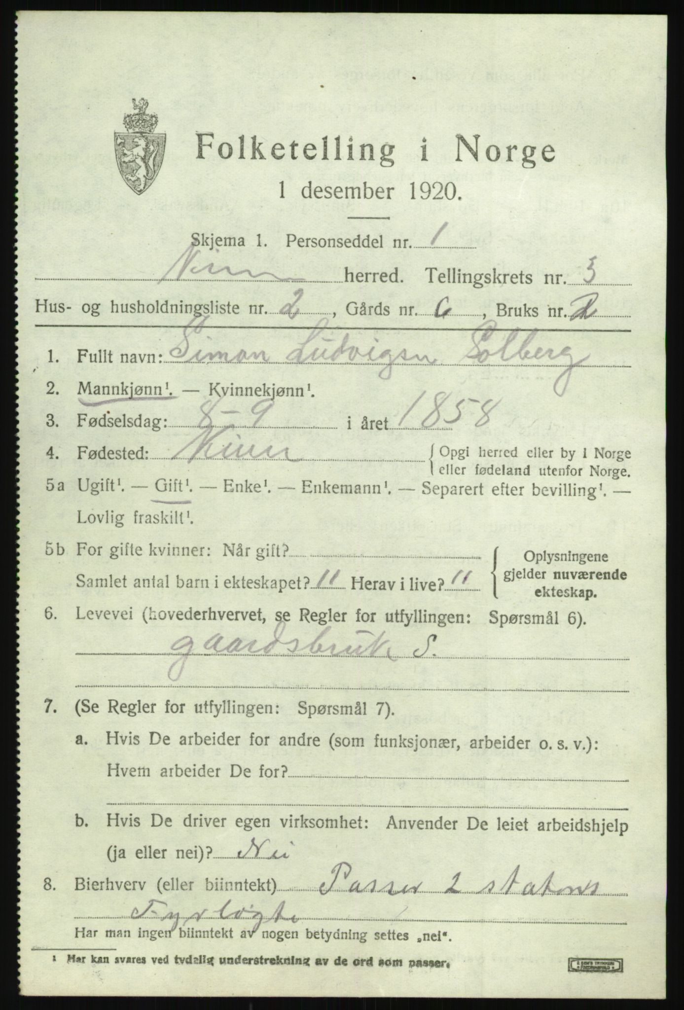 SAB, 1920 census for Kinn, 1920, p. 2277