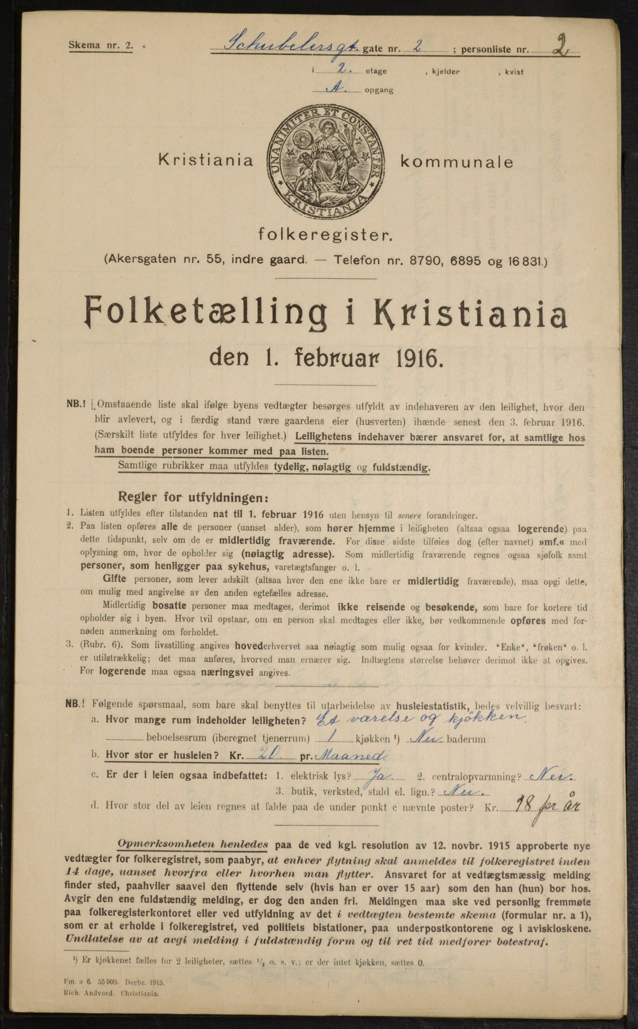 OBA, Municipal Census 1916 for Kristiania, 1916, p. 95108