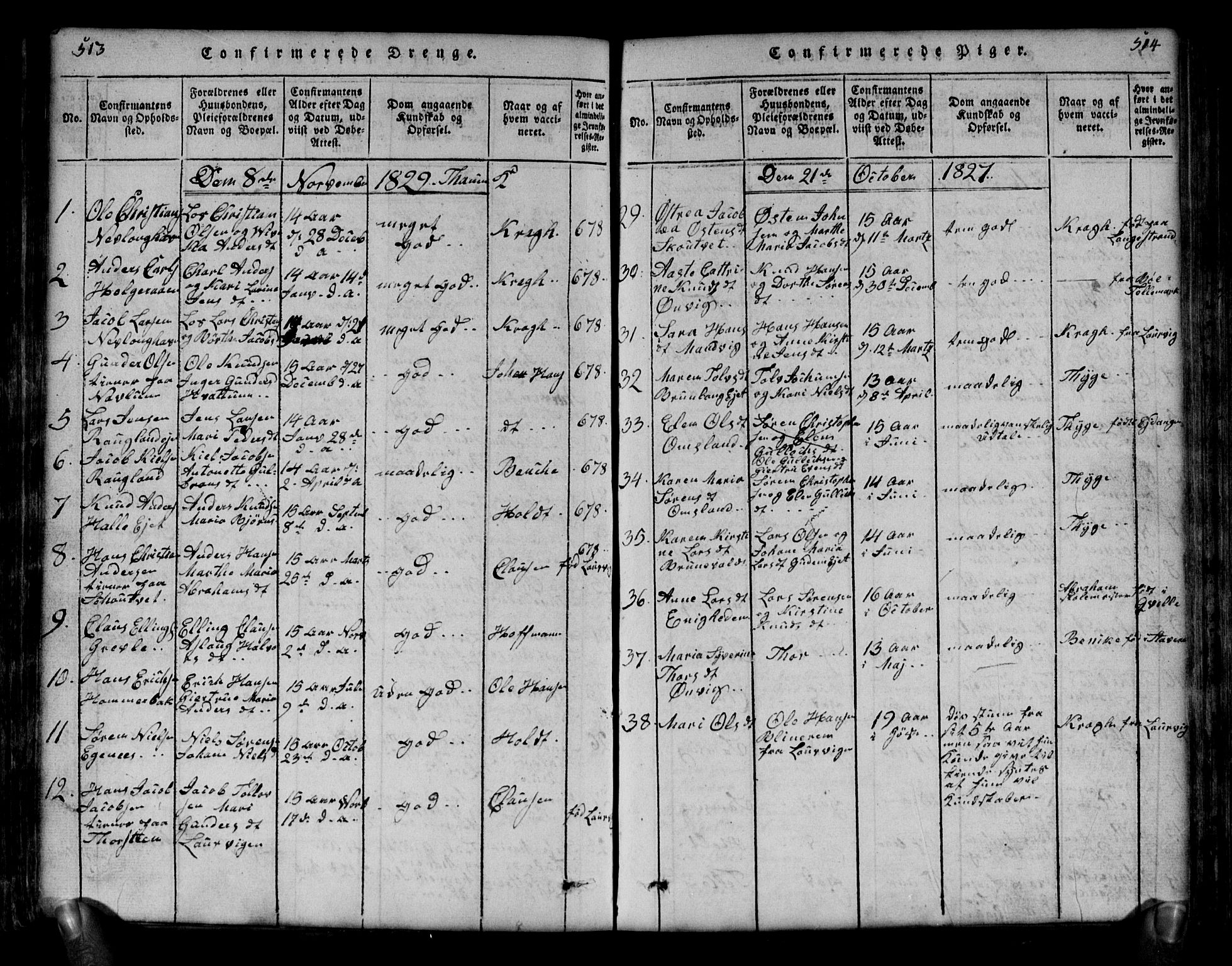 Brunlanes kirkebøker, SAKO/A-342/G/Ga/L0001: Parish register (copy) no. I 1, 1814-1834, p. 513-514