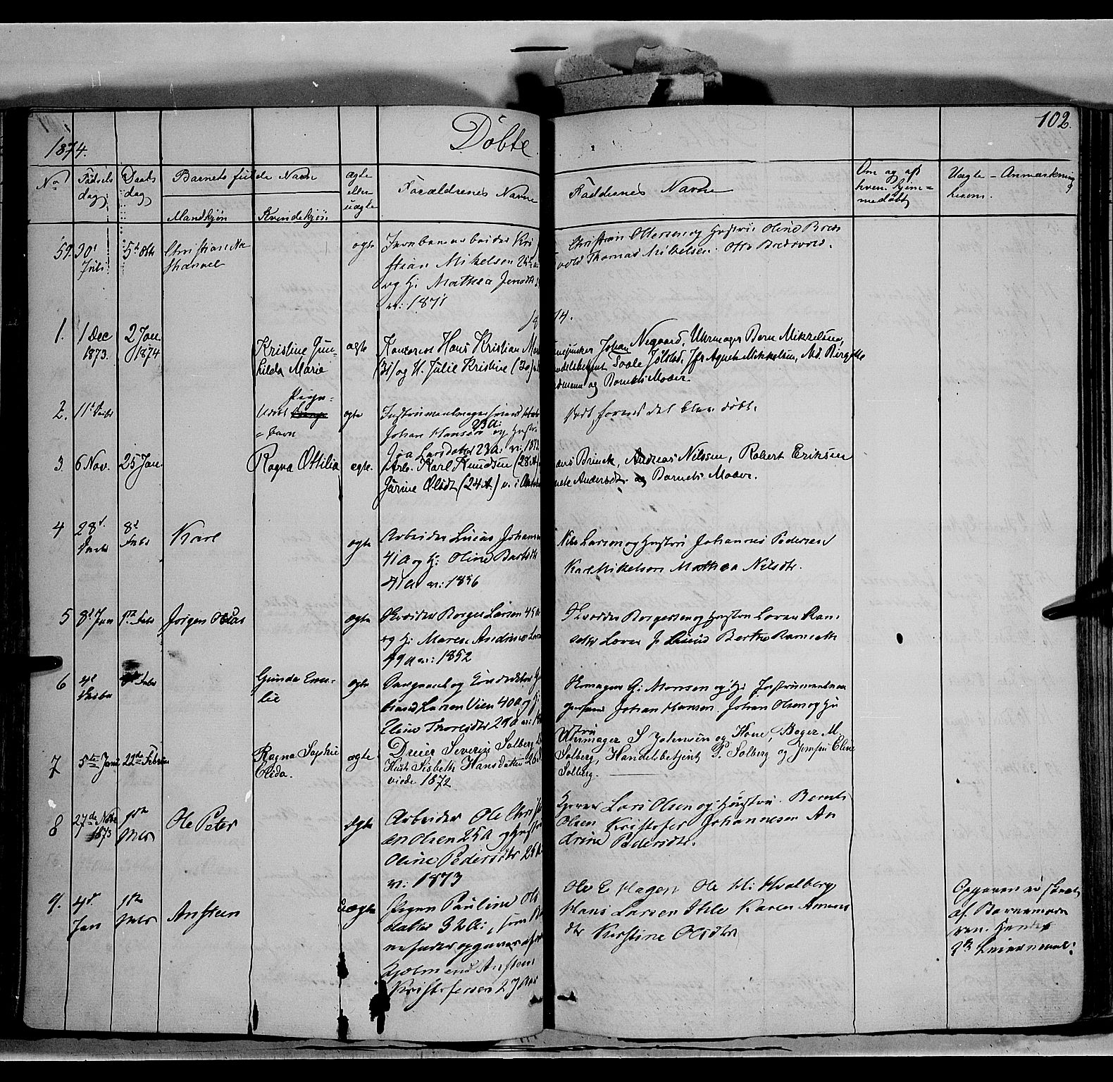 Vang prestekontor, Hedmark, SAH/PREST-008/H/Ha/Haa/L0011: Parish register (official) no. 11, 1852-1877, p. 102